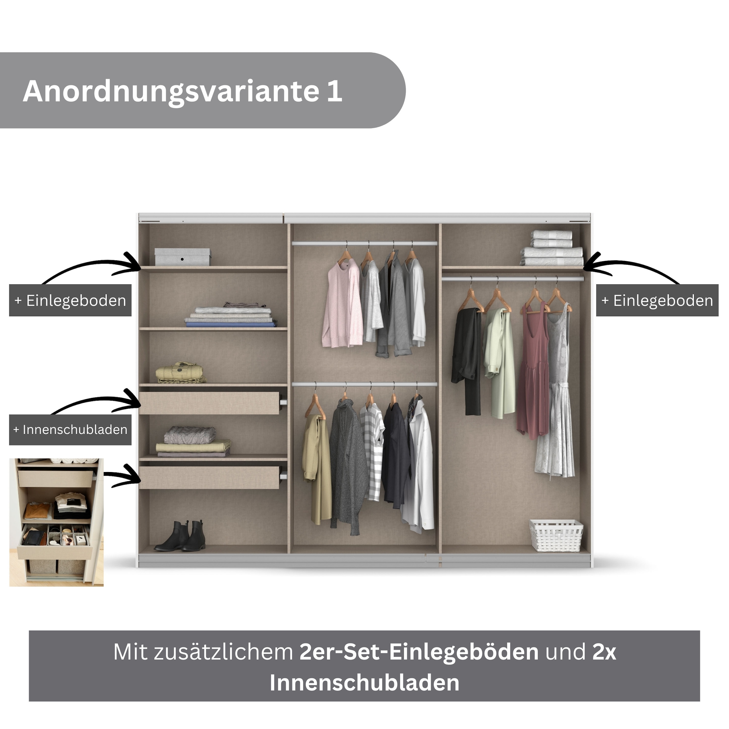 rauch Schwebetürenschrank Koluna, mit Spiegel, inkl. 2 Innenschubladen sowie extra Böden