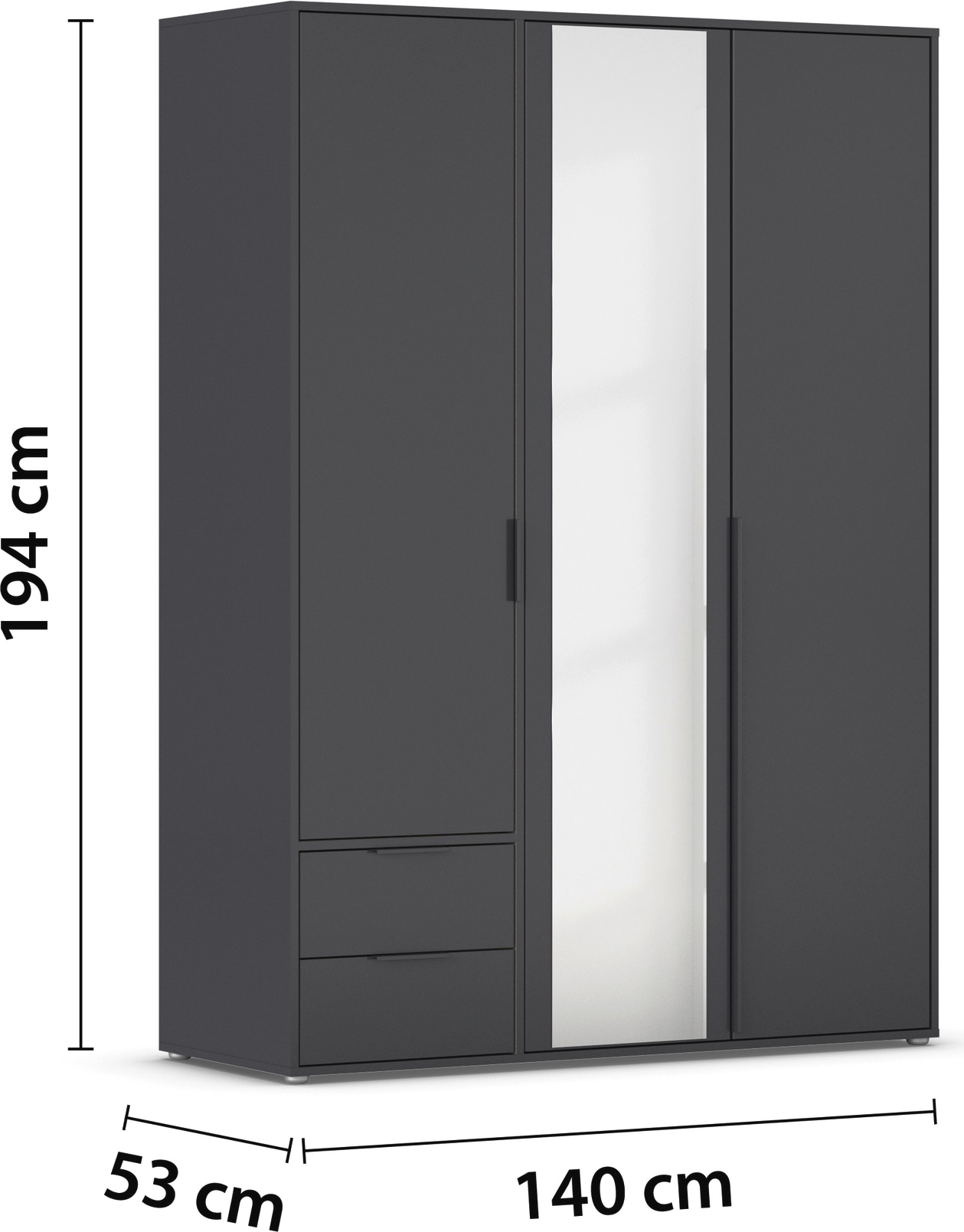 rauch Drehtürenschrank »Kleiderschrank Schrank Garderobe Wäscheschrank NAGATA mit Spiegel« in 3 verschiedenen Ausstattungen BASIC/CLASSIC/PREMIUM,  und Schubladen sowie Stangengriffen TOPSELLER MADE IN GERMANY