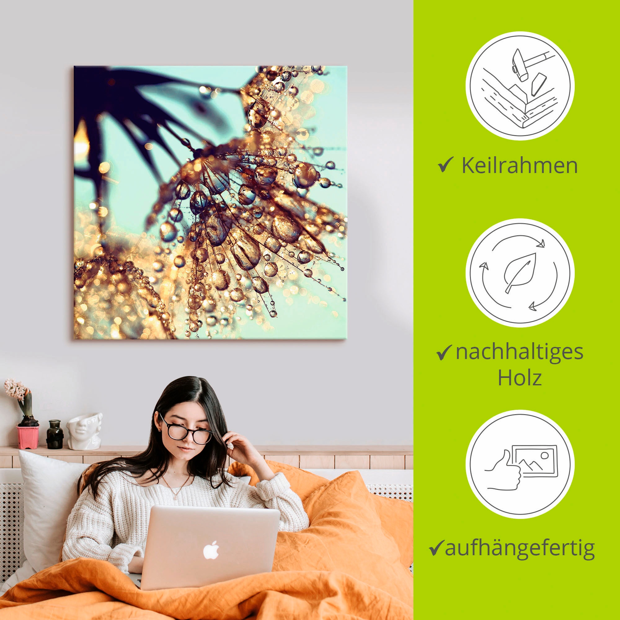 Artland Leinwandbild »Pusteblume Goldener Regen«, Blumen, (1 St.), auf Keilrahmen gespannt