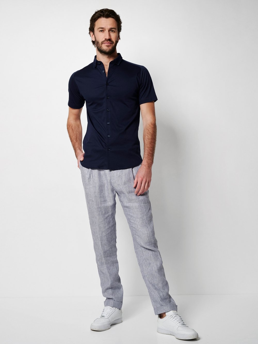 DESOTO Kurzarmhemd »Casual Modern Button Down 1/2«, Mit Rundhalsausschnitt