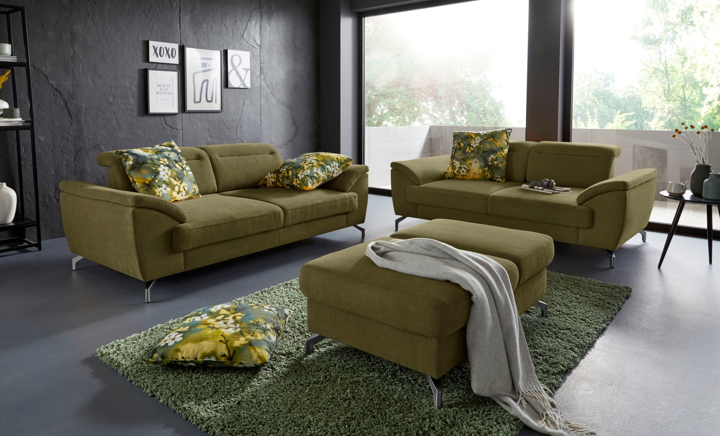 sit&more 2,5-Sitzer »Percy« 12 cm Fußhöhe, Sitztiefenverstellung, wahlweise Kopfteilverstellung