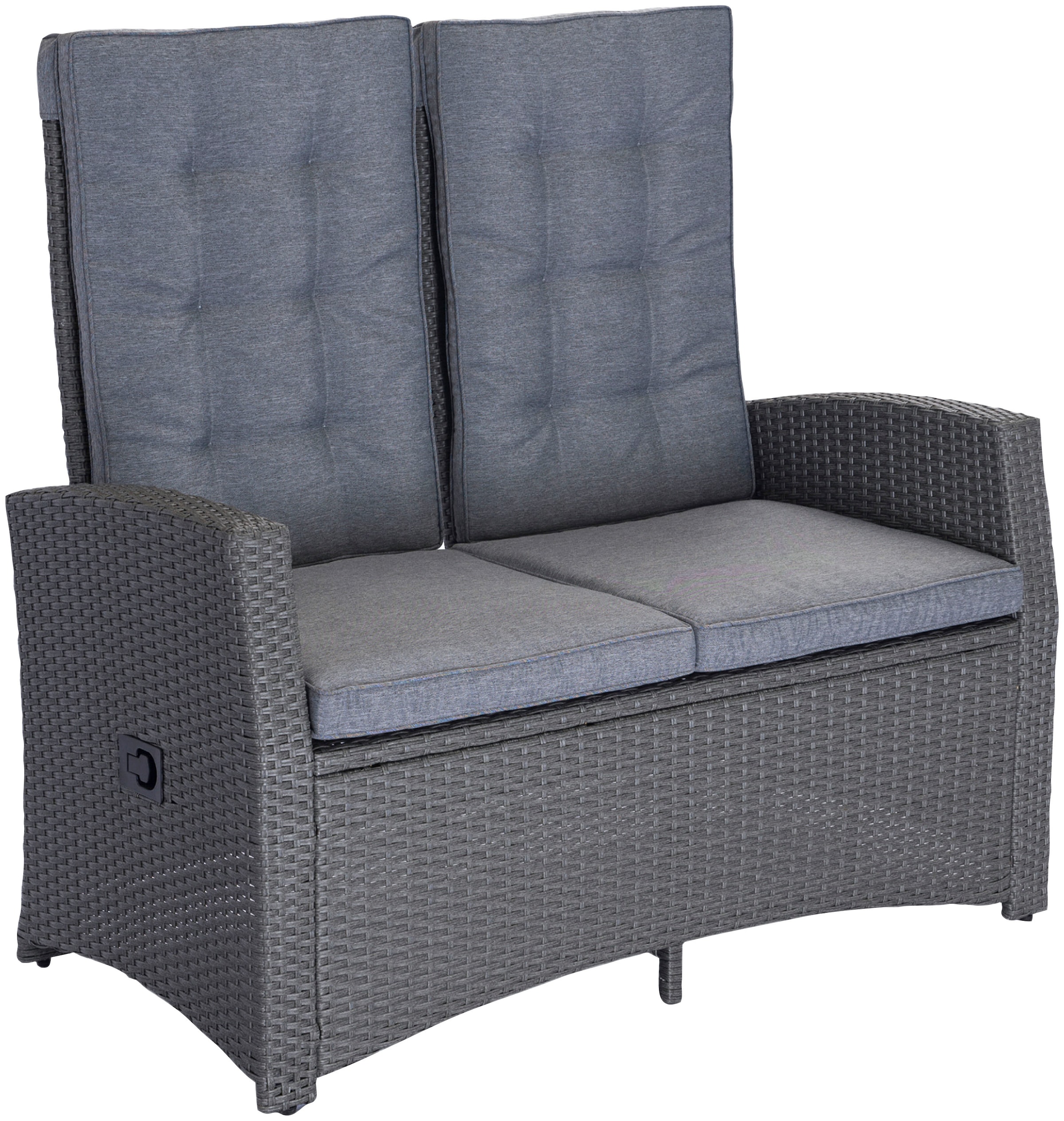 KONIFERA Gartenlounge-Set »Paris«, (Set, 12 tlg., 2x Sessel, 2x Hocker, 2er Sofa, 1xTisch 120x70x66cm,inkl. Schutzhülle), verstellbare Rückenlehne, Polyrattan, Aluminium