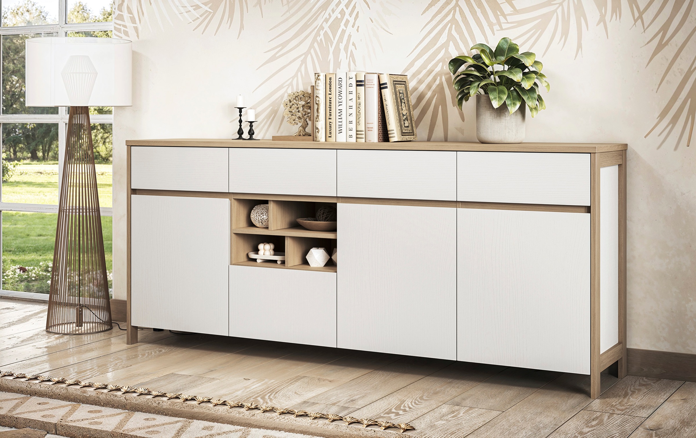 Home affaire Sideboard »Stranda, moderner Schrank, Kommode im Scandi-Style, 198 cm breit«, elegante Rahmenoptik, ausreichend Stauraum, vielseitig einsetzbar