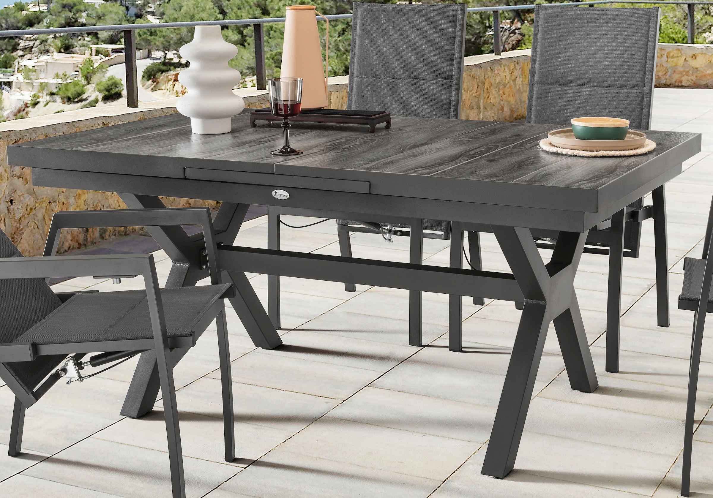 Destiny Garten-Essgruppe »COSTA GARDA«, (9 tlg.), 4 Hochlehner Textilene, 1 Ausziehtisch 160/210x100 cm