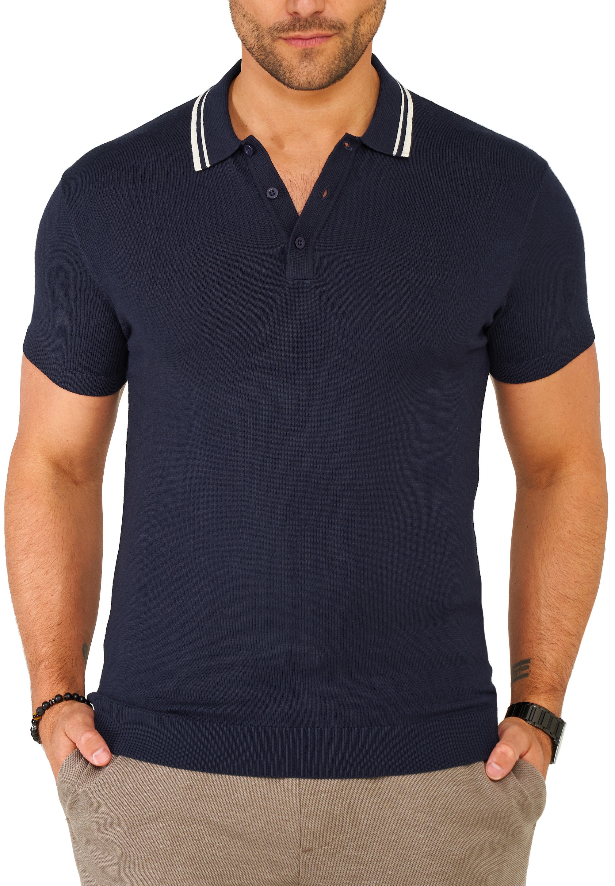 SOULSTAR Poloshirt »Kurzarm Polo T-Shirt für Herren« Herren Basic Kurzarm Knit Polo Hemd Feinstrick Kontrast