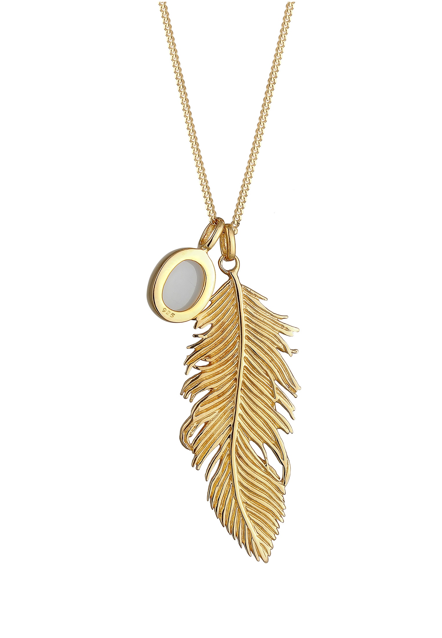 Elli Lange Kette »Halskette Feder Mondstein Weiß 925 Sterling Silber«
