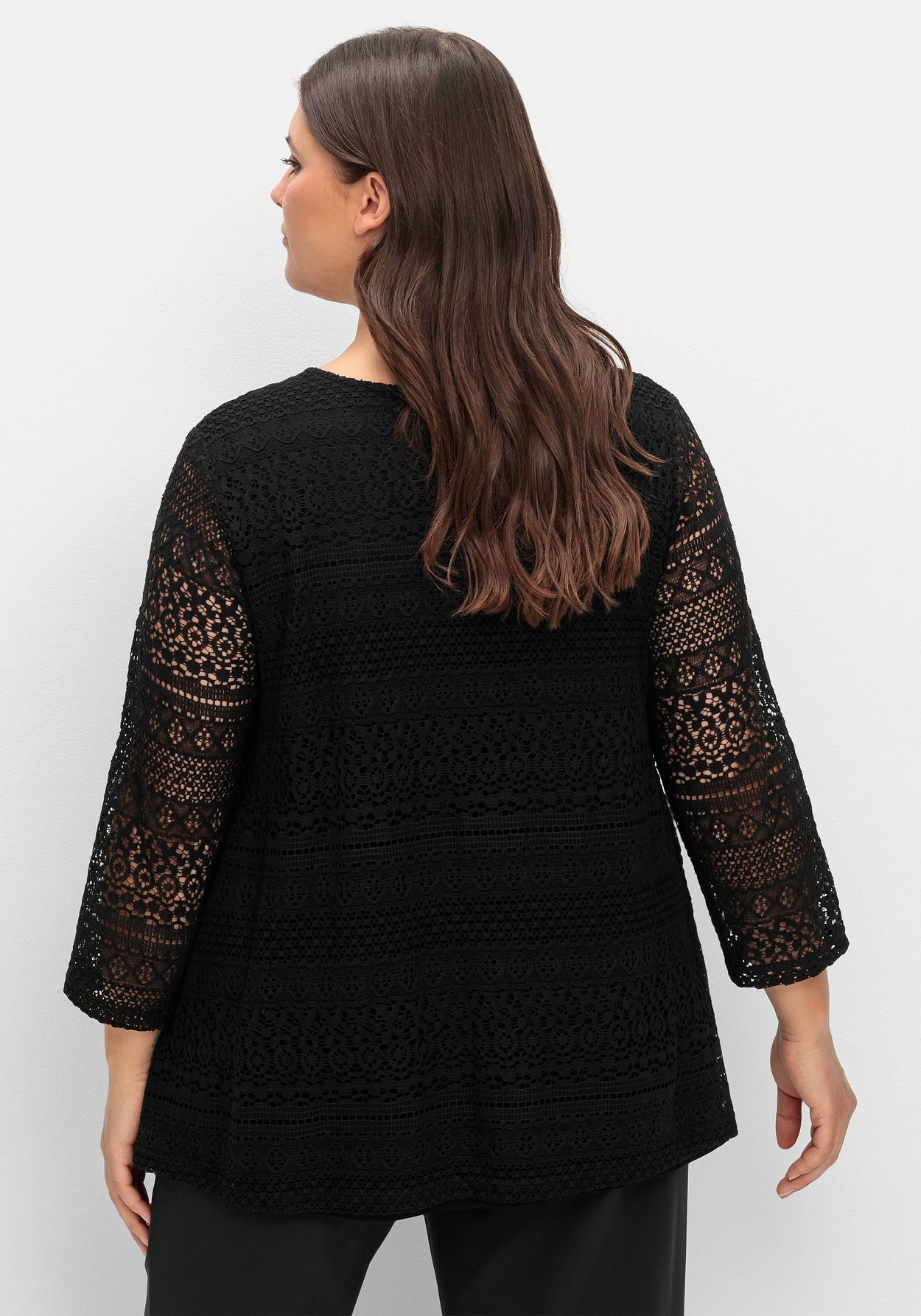 Sheego Spitzenshirt »Spitzenshirt in A-Linie und 3/4-Arm«