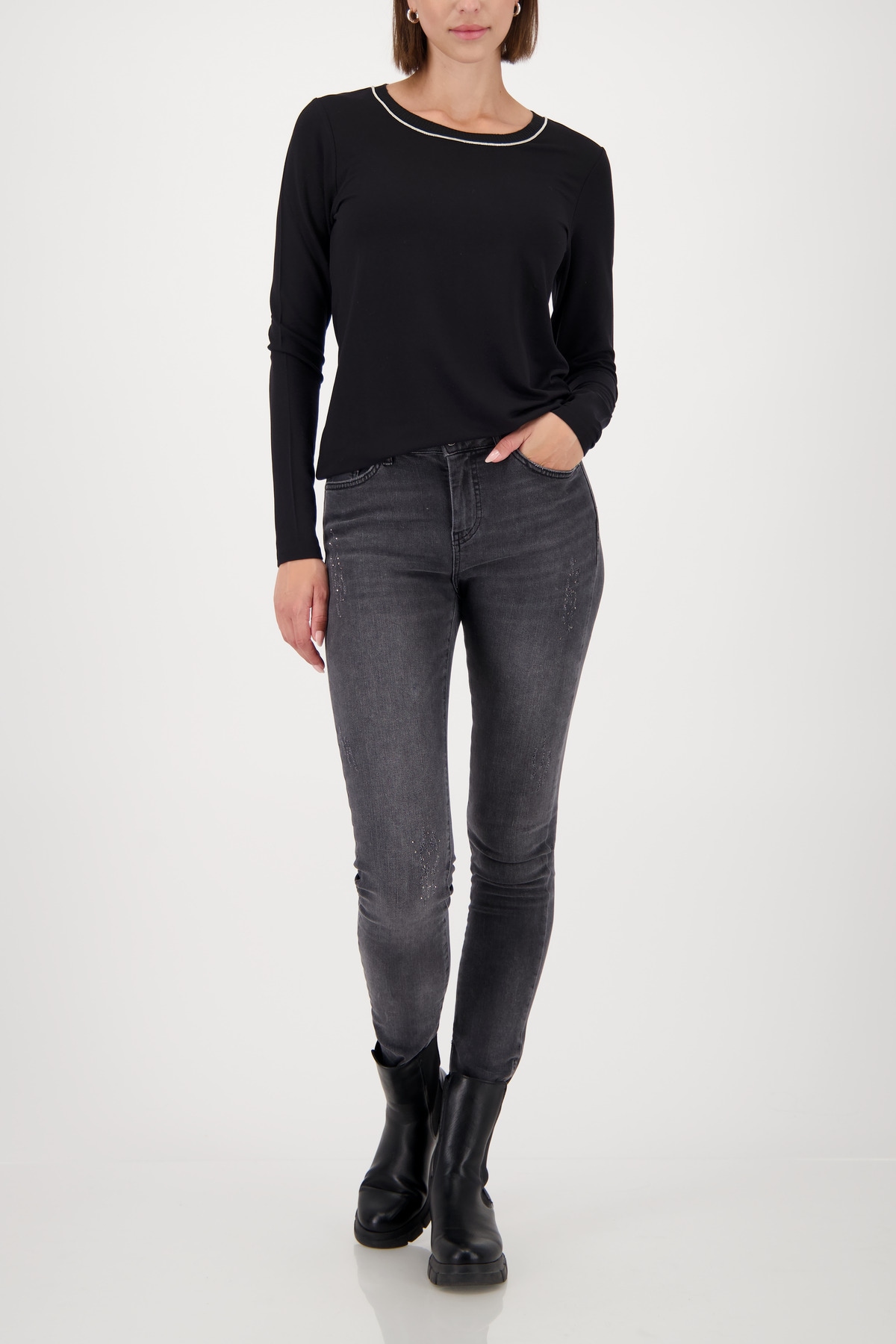 Monari Langarmshirt »Shirt Basic Schmuck Kette« Regular fit mit Rundhalsausschnitt