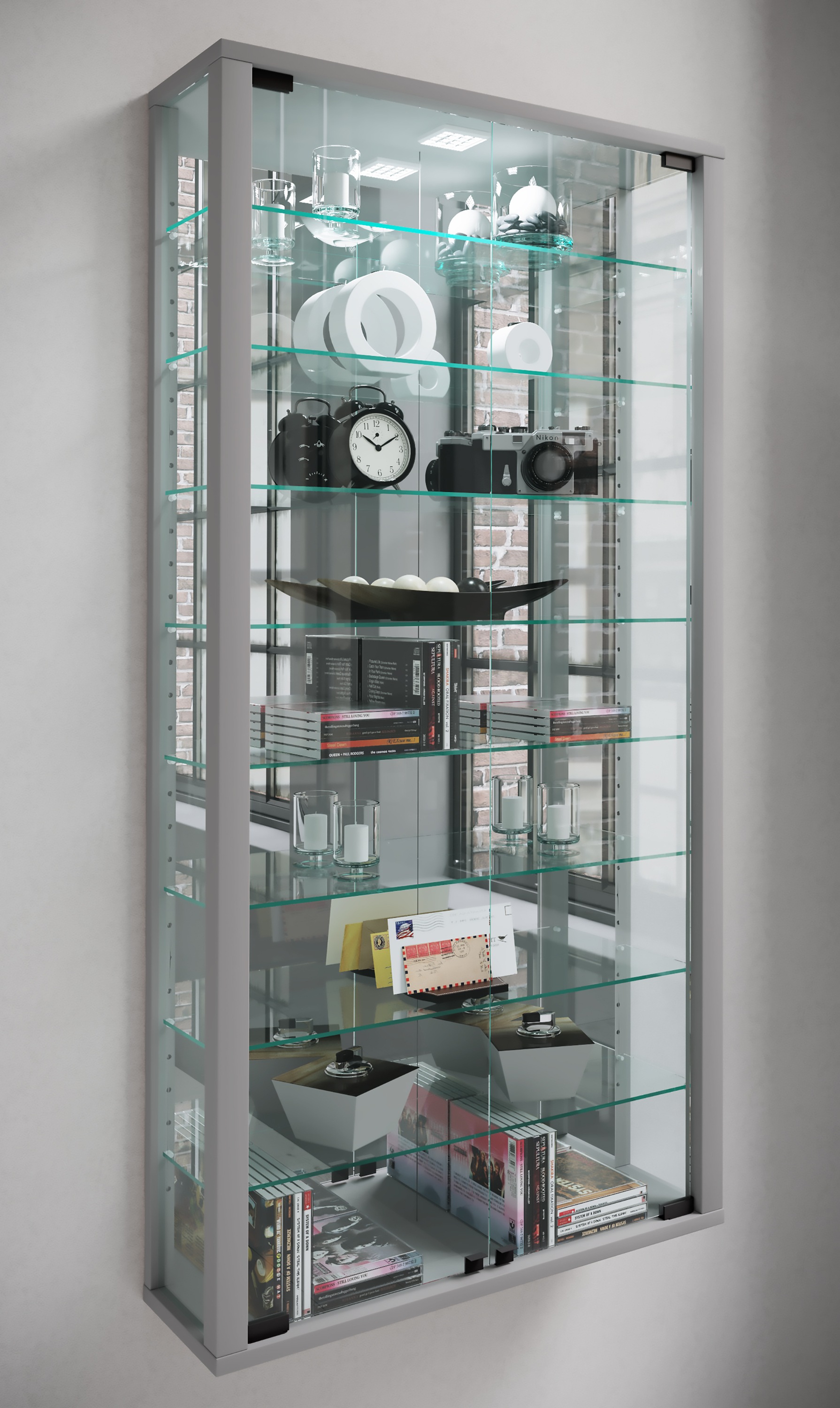 VCM Wandregal »VCM Glasvitrine hängend | Vitrine Glas mit ESG-Sicherheitsglas | Maße ca. H. 115 xx B. 59 x T. 18 cm| Hängevitrine Glas | Modern und platzsparend | Glas Vitrinenschrank - Vitrosa Maxi Spiegel«