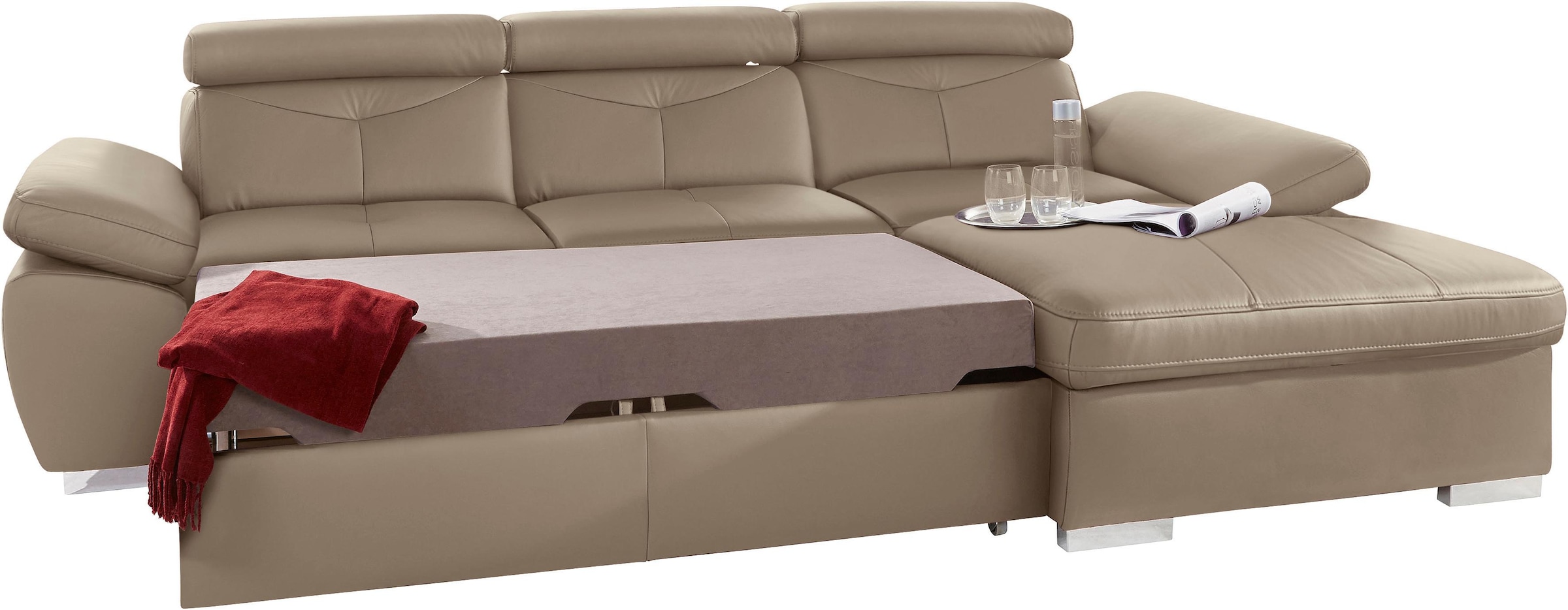 exxpo - sofa fashion Ecksofa »Spring, super bequem, mit Armteil- und Kopfteilfunktion«, L-Form, wahlweise mit Bettfunktion und Bettkasten