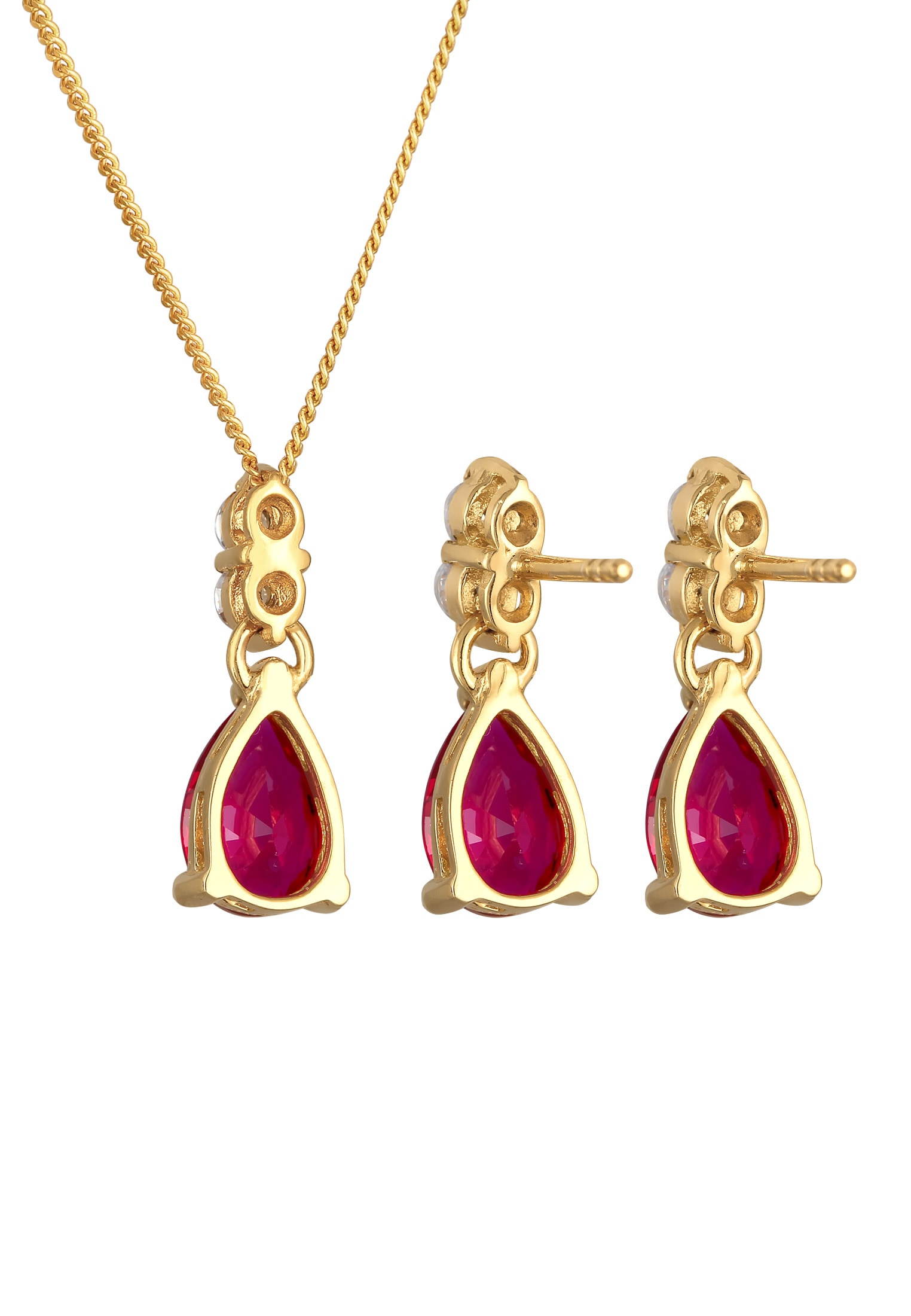 Elli Premium Ohrring und Ketten Set »Schmuckset Kette Ohrhänger Syn. Rubin Zirkonia 925 Silber«