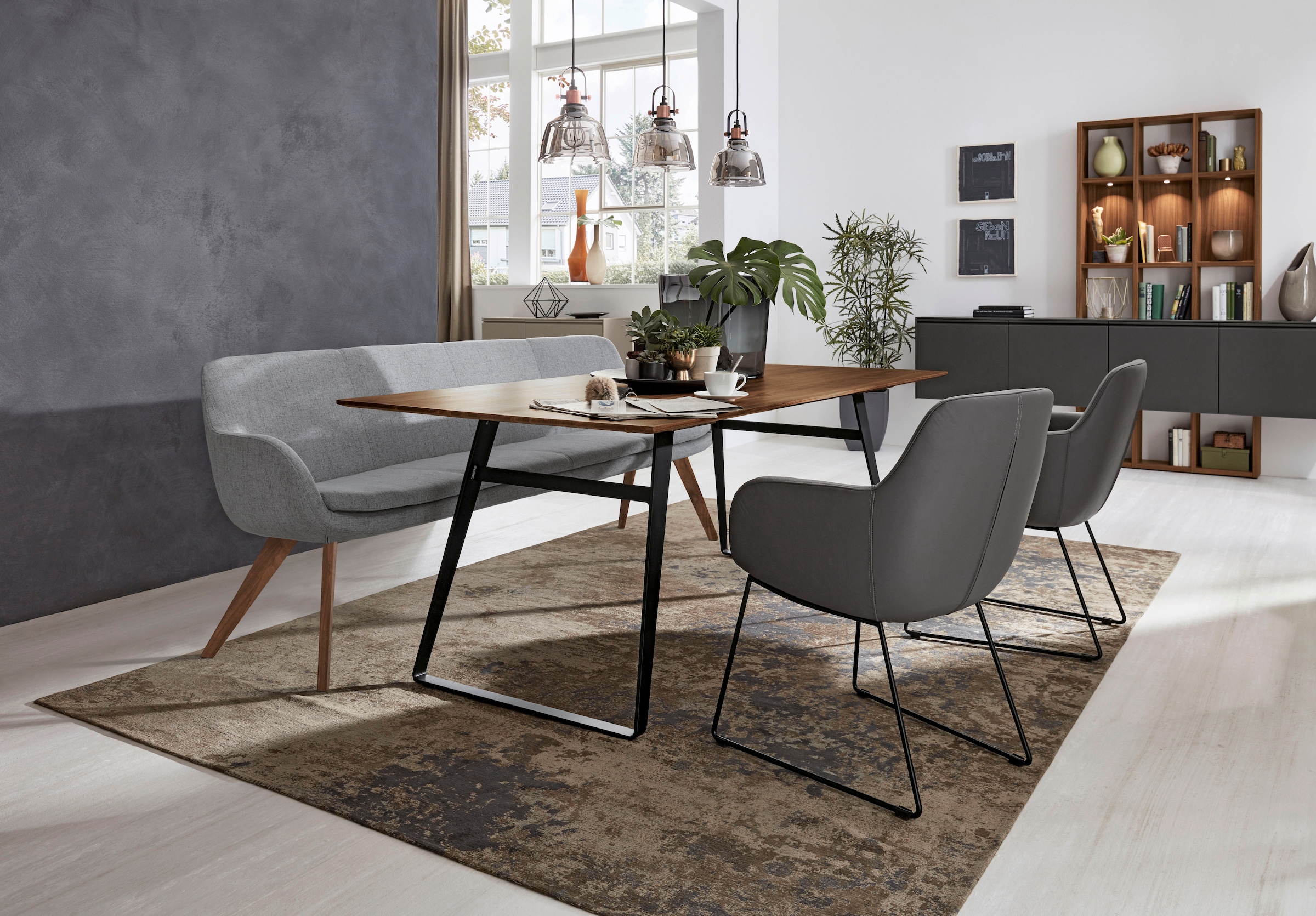 Musterring Essbank »Tavia« Stativgestell Wildnussbaum massiv geölt, Breite 180, 200 oder 220 cm