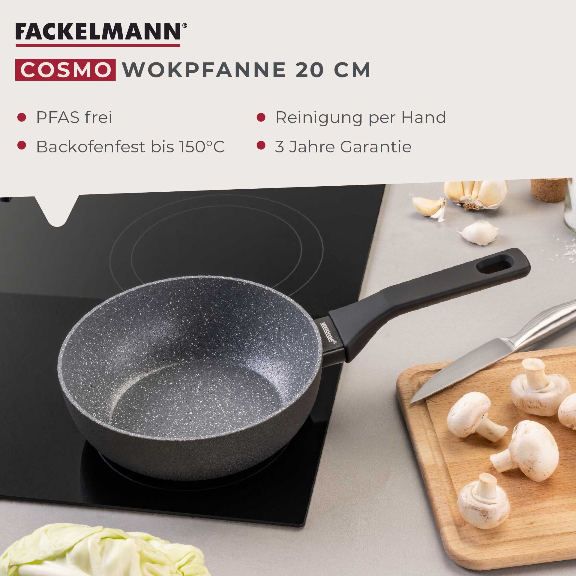 FACKELMANN Wok »Cosmo« Aluminium Set, 2 Stk. tlg. Wokpfannen-Set Cosmo Ø 20 cm & Ø 28 cm – mit Ceramic-Beschichtung