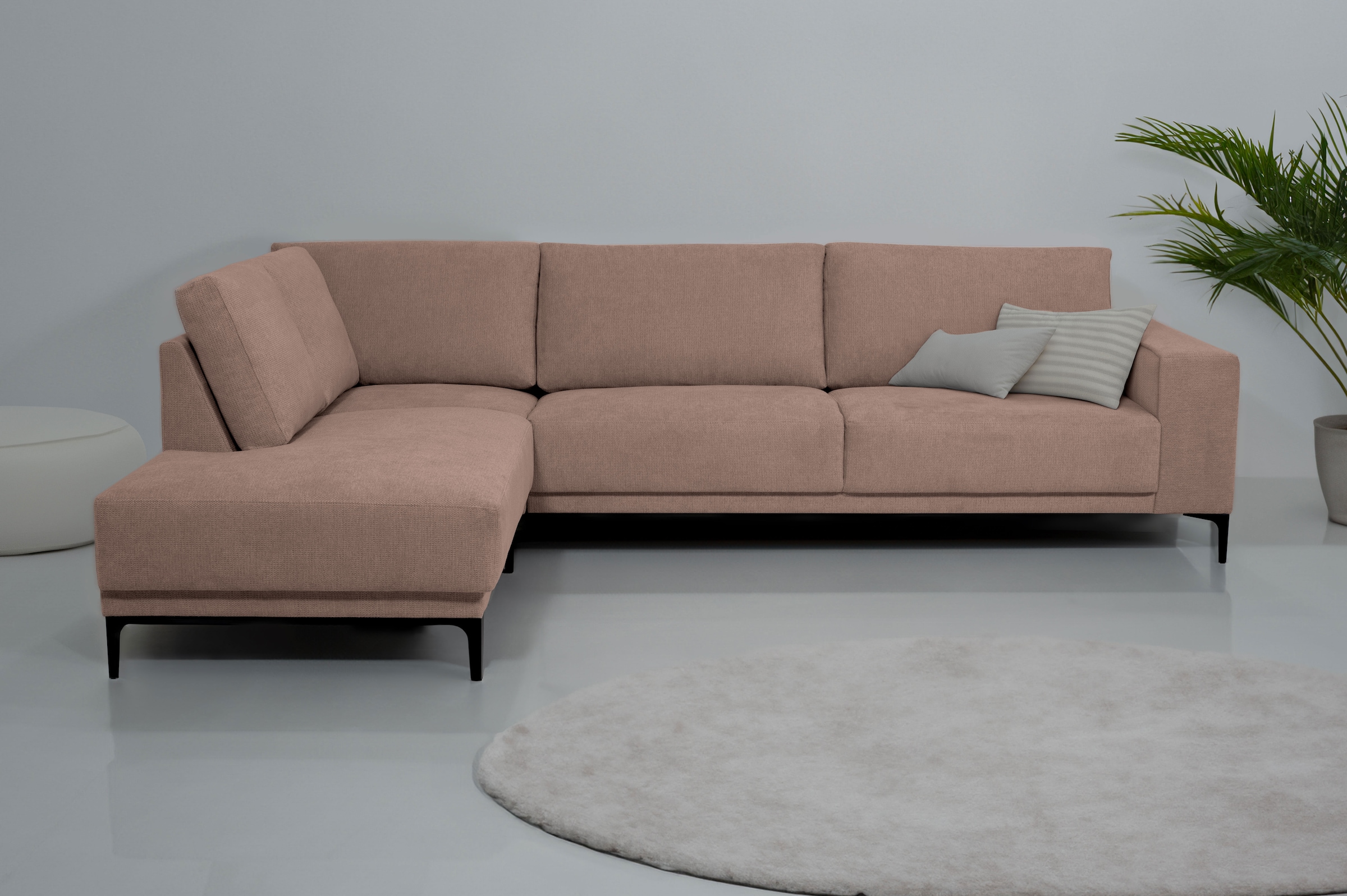 Places of Style Ecksofa »Xander, L-Form,«, Breite 289 cm, Webstoff, Soft-Touch Chenille, schwarze Metallfüßen