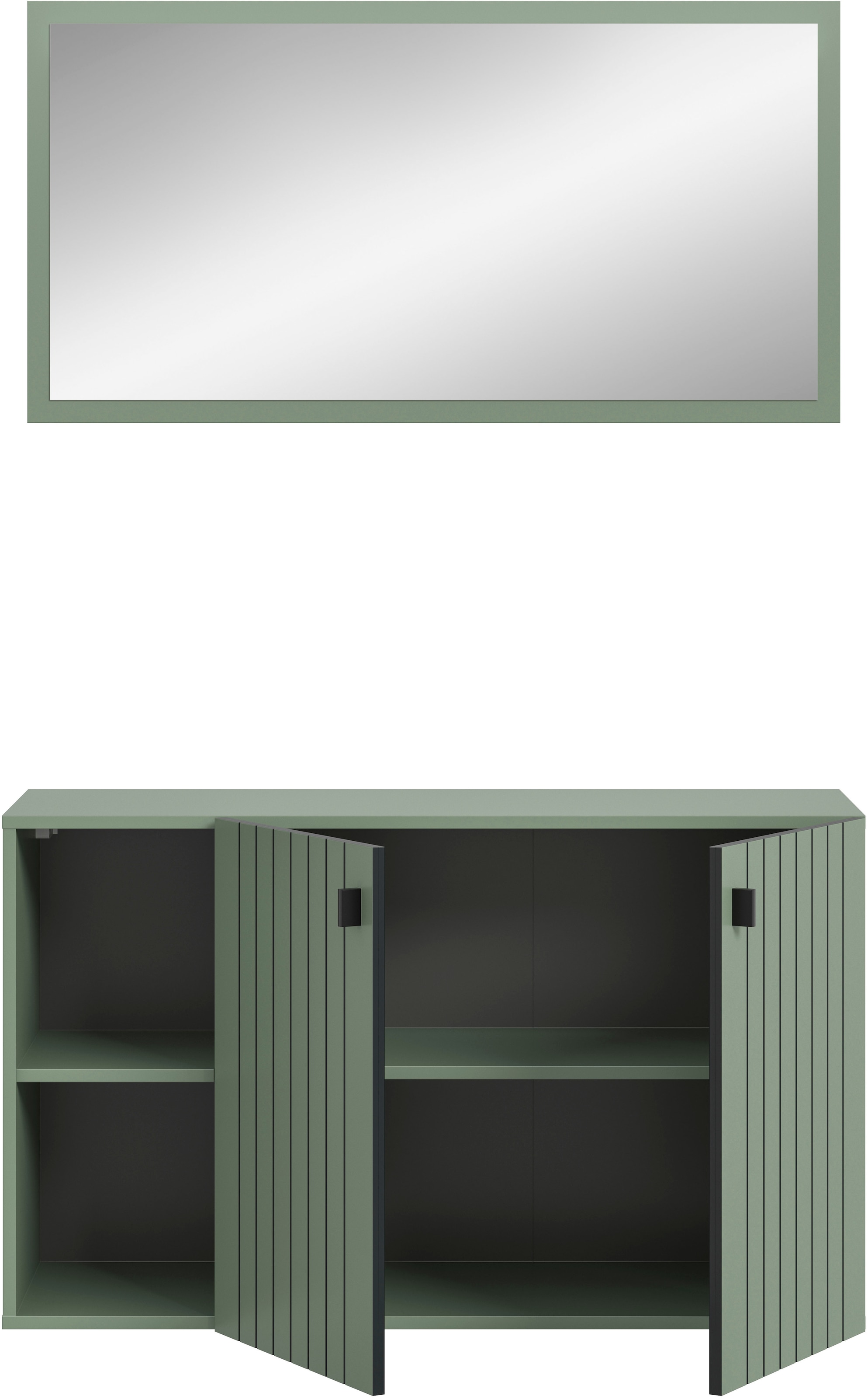 Home affaire Garderoben-Set »TATIO, 2-tlg. Garderobenkombination, Breite: 106 cm, Rillenfräsung« Set, Set best. aus: 1 Spiegel, 1 Schuhkommode, 2 Stk. tlg.