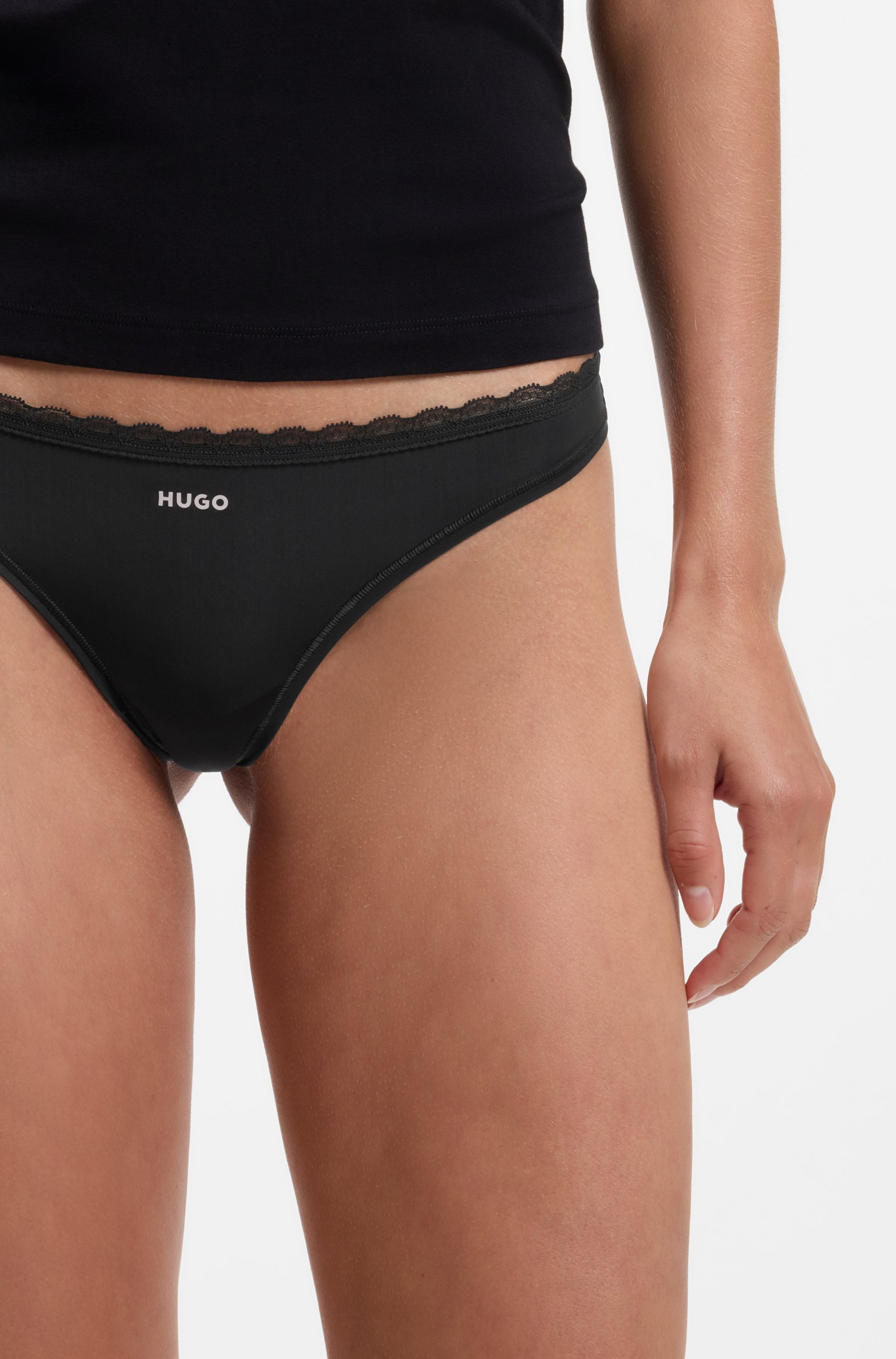 HUGO Underwear »TRIPLET MICRO« 3 Stk. mit niedriger Bundhöhe und tonalem Spitzenbesatz