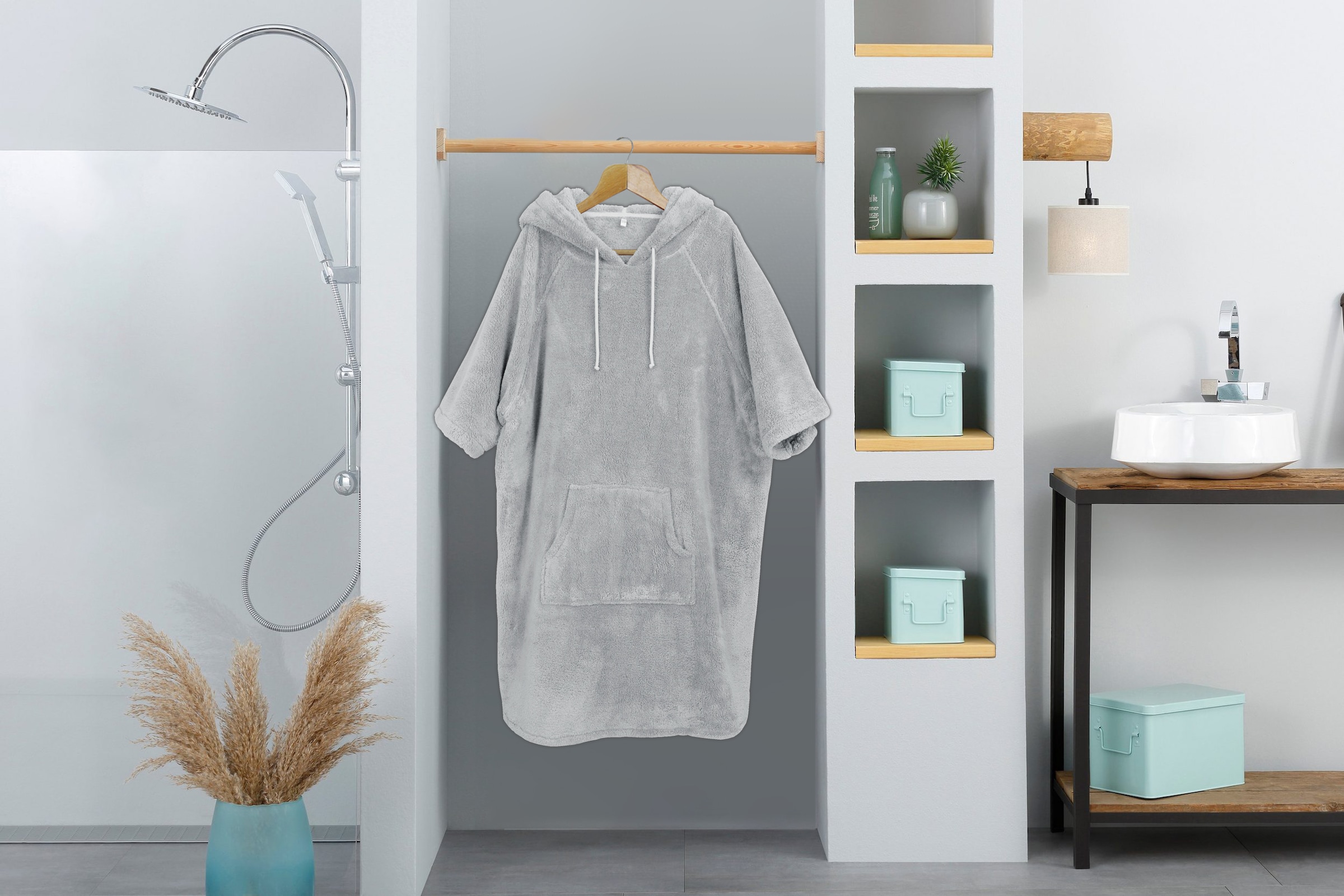 my home Badeponcho »Lillou, ideal für Sauna, Spa & im Urlaub«, (1 St.), weich und kuschelig, Fleece, Unisex, für Damen und Herren, Surfponcho