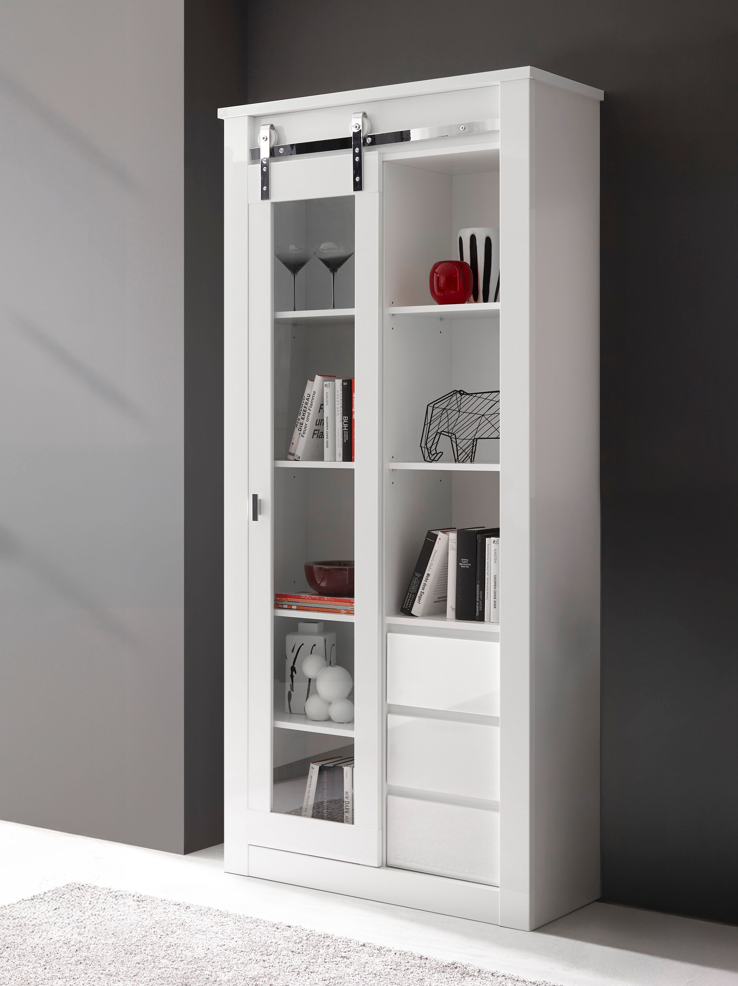 Home affaire Vitrine »Daytona, moderner Hochschrank, Glasvitrine in Weiß Hochglanz«