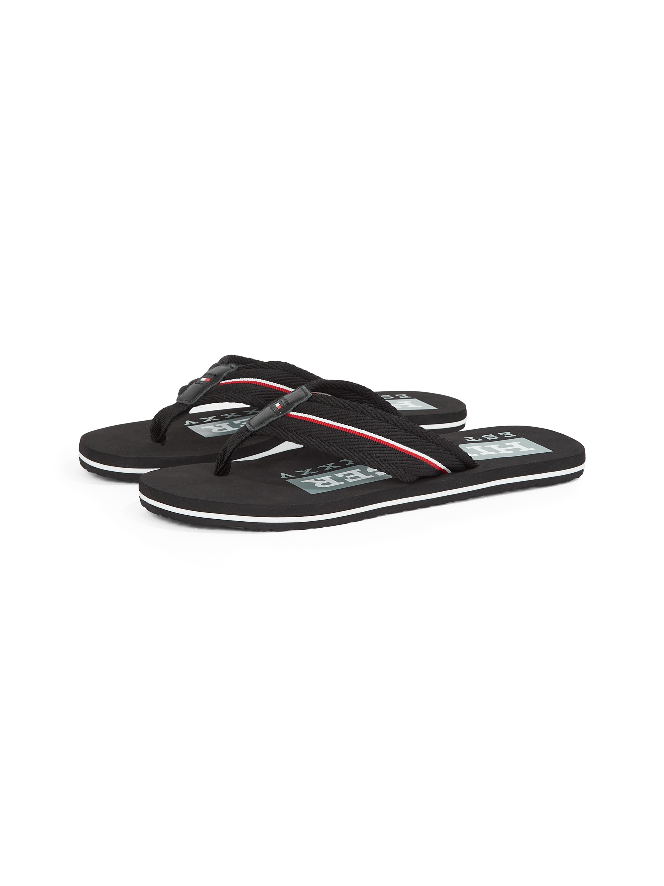 Tommy Hilfiger Zehentrenner »CORPORATE HILFIGER BEACH SANDAL«, Sommerschuh, Flats, Bequemschuh mit Streifen