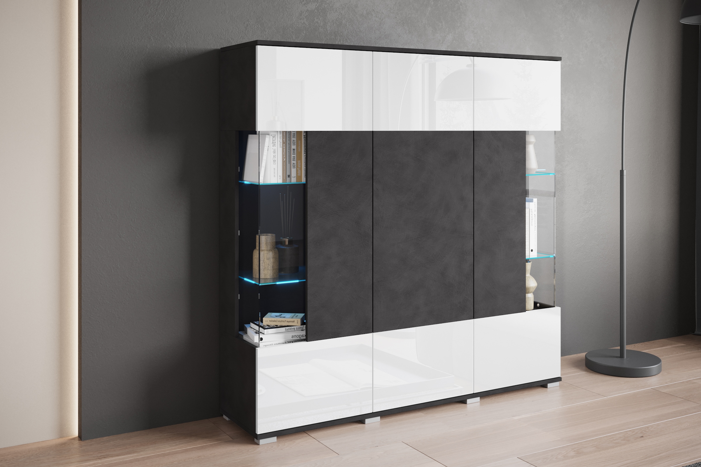 INOSIGN Highboard »Kenia«, Modernes Highboard, mit Glastüren, Breite 135 cm