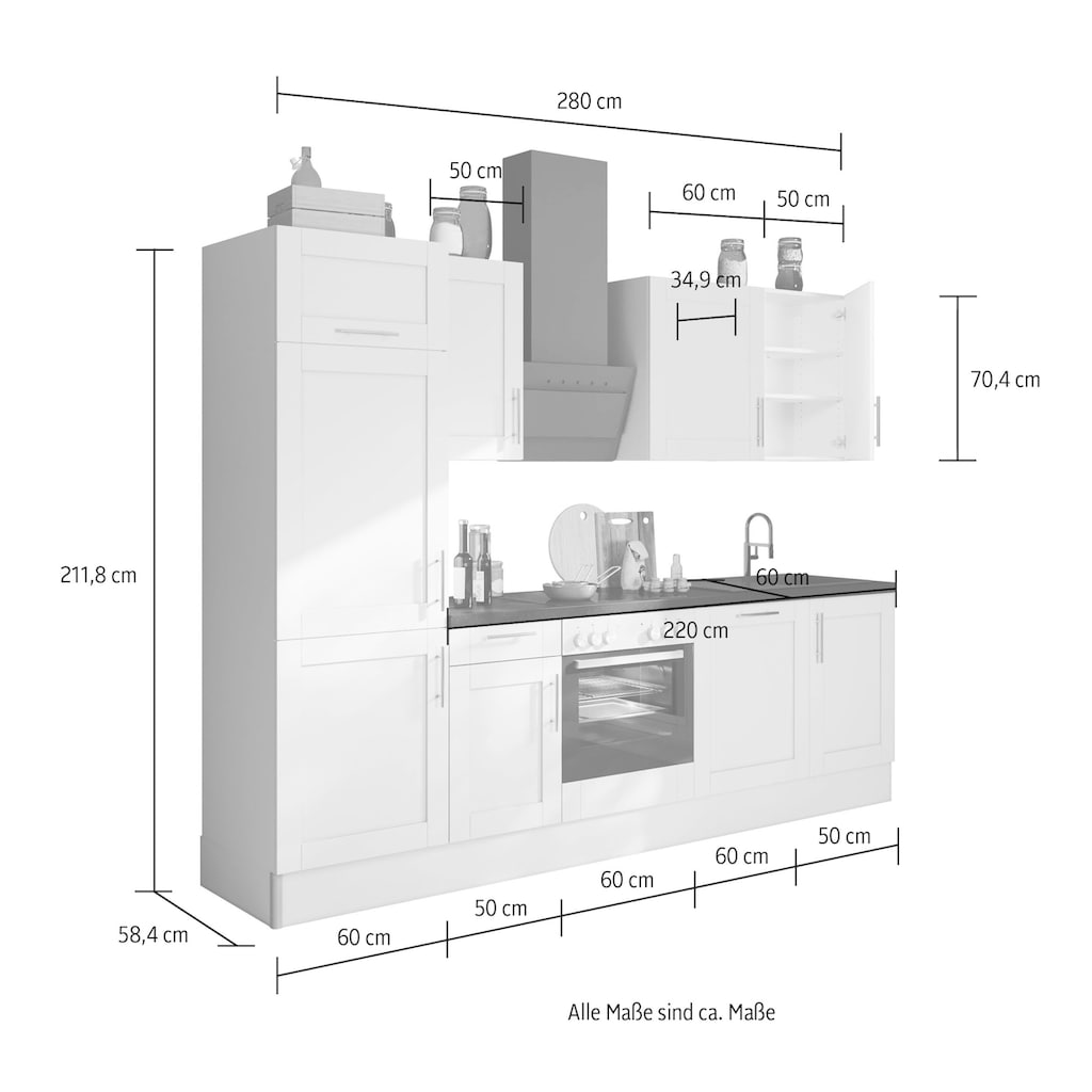 OPTIFIT Küche »Ahus«, 280 cm breit, ohne E-Geräte, MDF Fronten, Soft Close Funktion