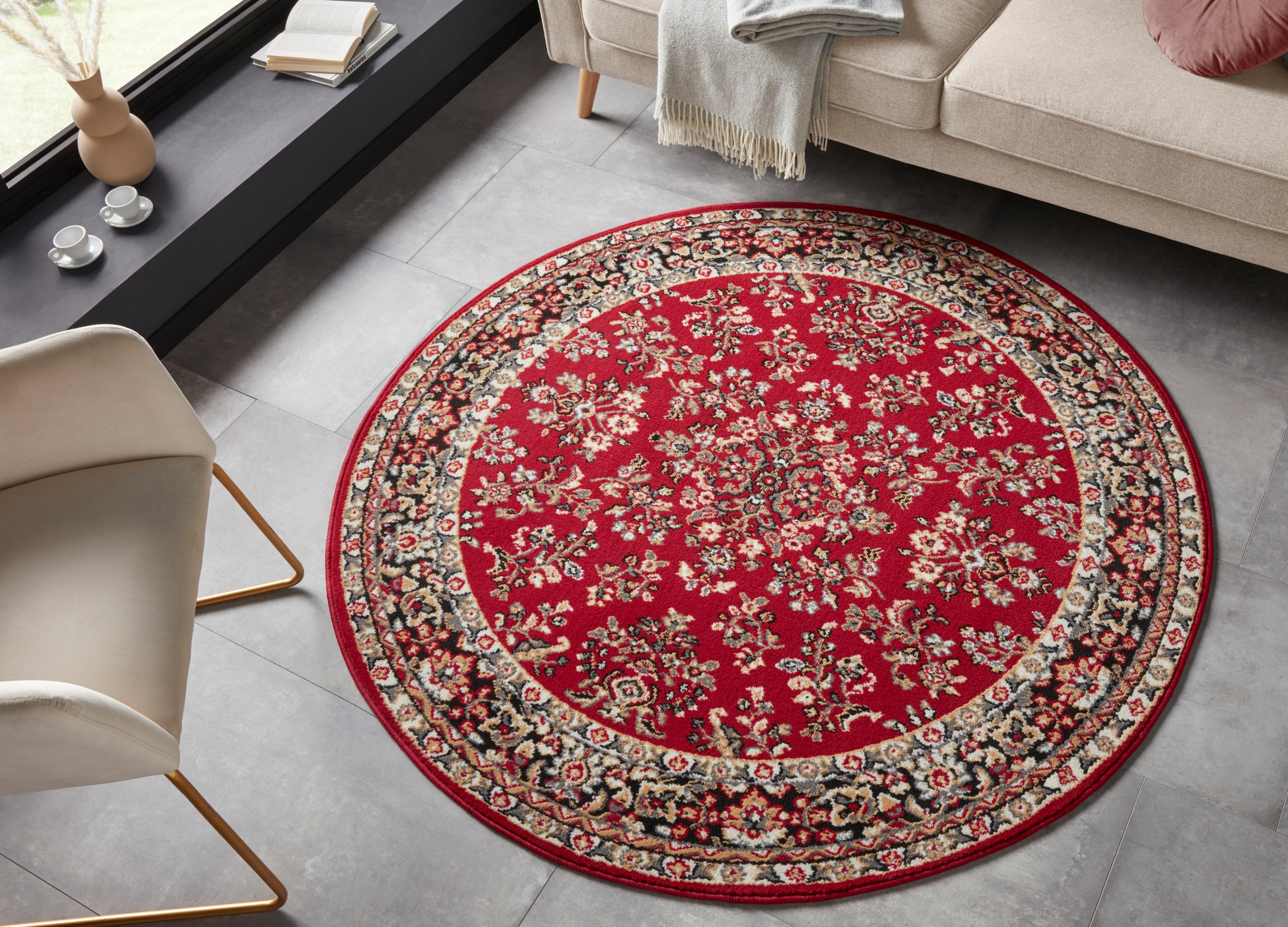 HANSE Home Teppich »Halton«, rund, 8 mm Höhe, Kurzflor, Orient Optik, mit Bordüre, robust, pflegeleicht, gekettelt