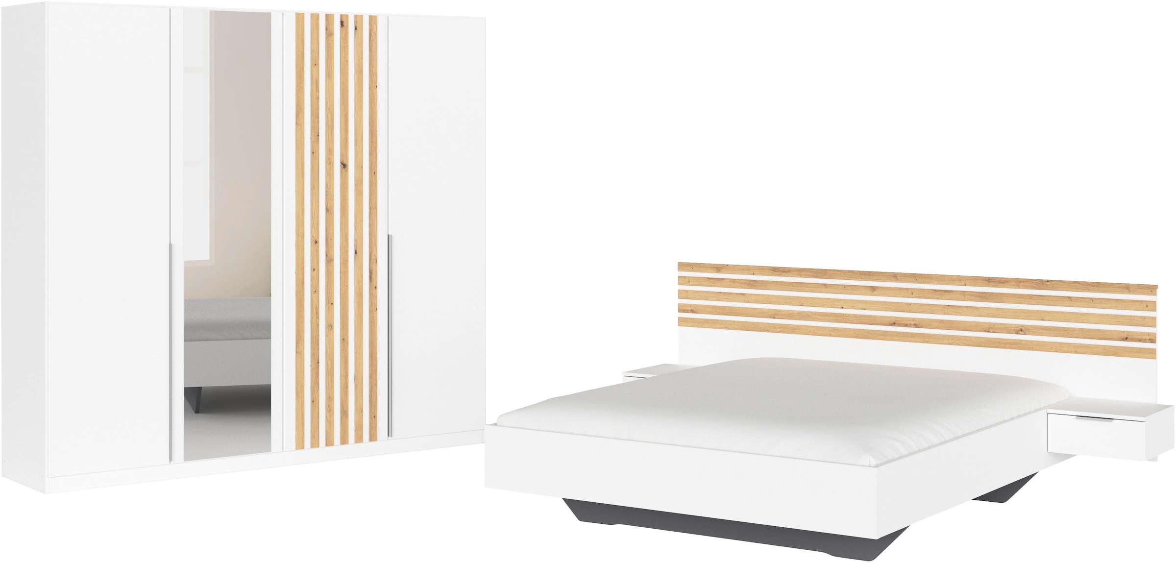 rauch Schlafzimmer-Set »Komplettzimmer Komplett Set Schrank 226 cm Bett 160/180 cm LAMELLA« Set, 3 verschiedene Ausstattungen, inkl. SOFT-CLOSE, 4 tlg. tlg.