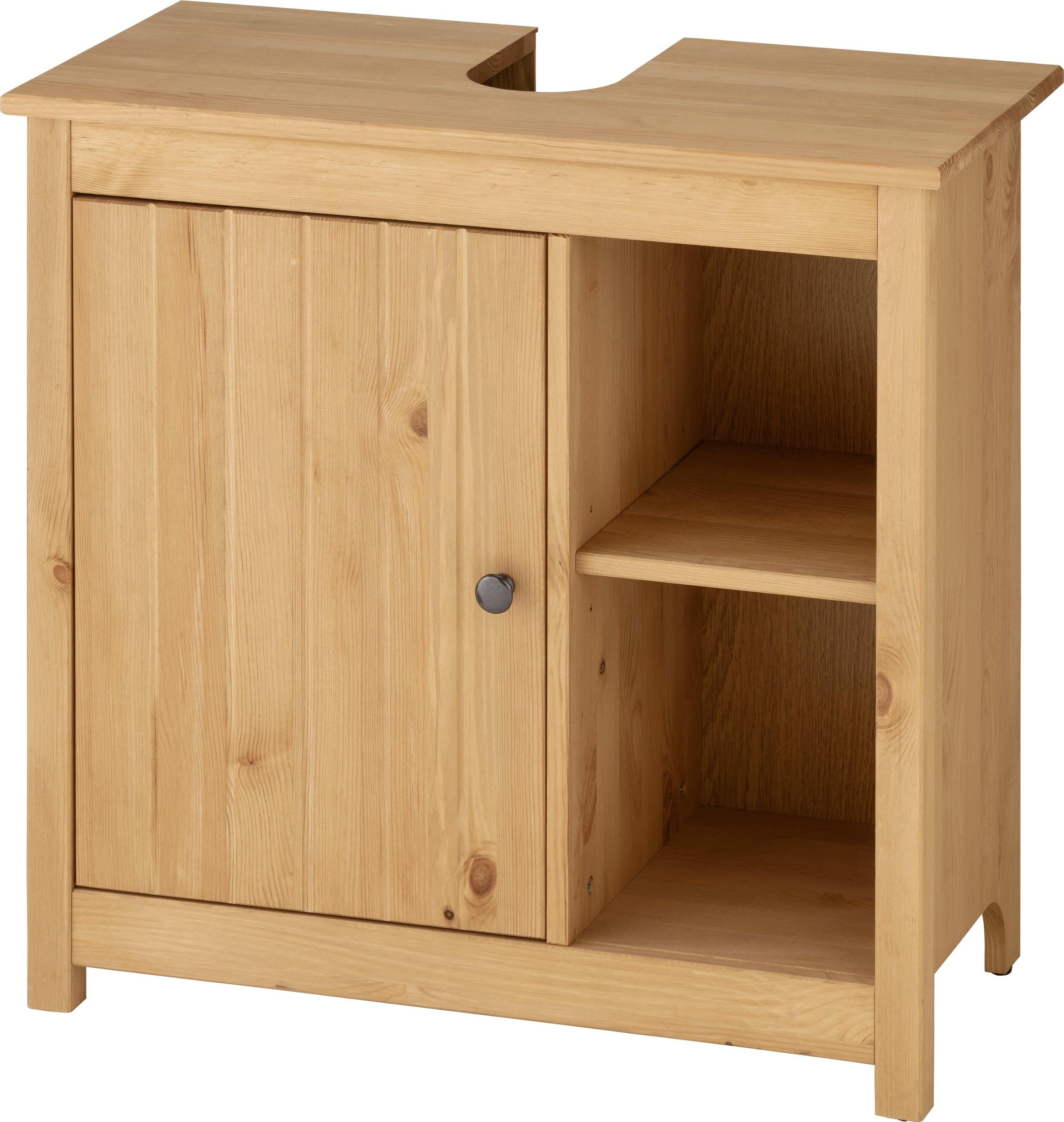Home affaire Waschbeckenunterschrank »Westa«, Breite 62 cm, Badezimmerschrank aus Massivholz, Kiefernholz, Metallgriffe, 1 Tür, 2 offene Fächer