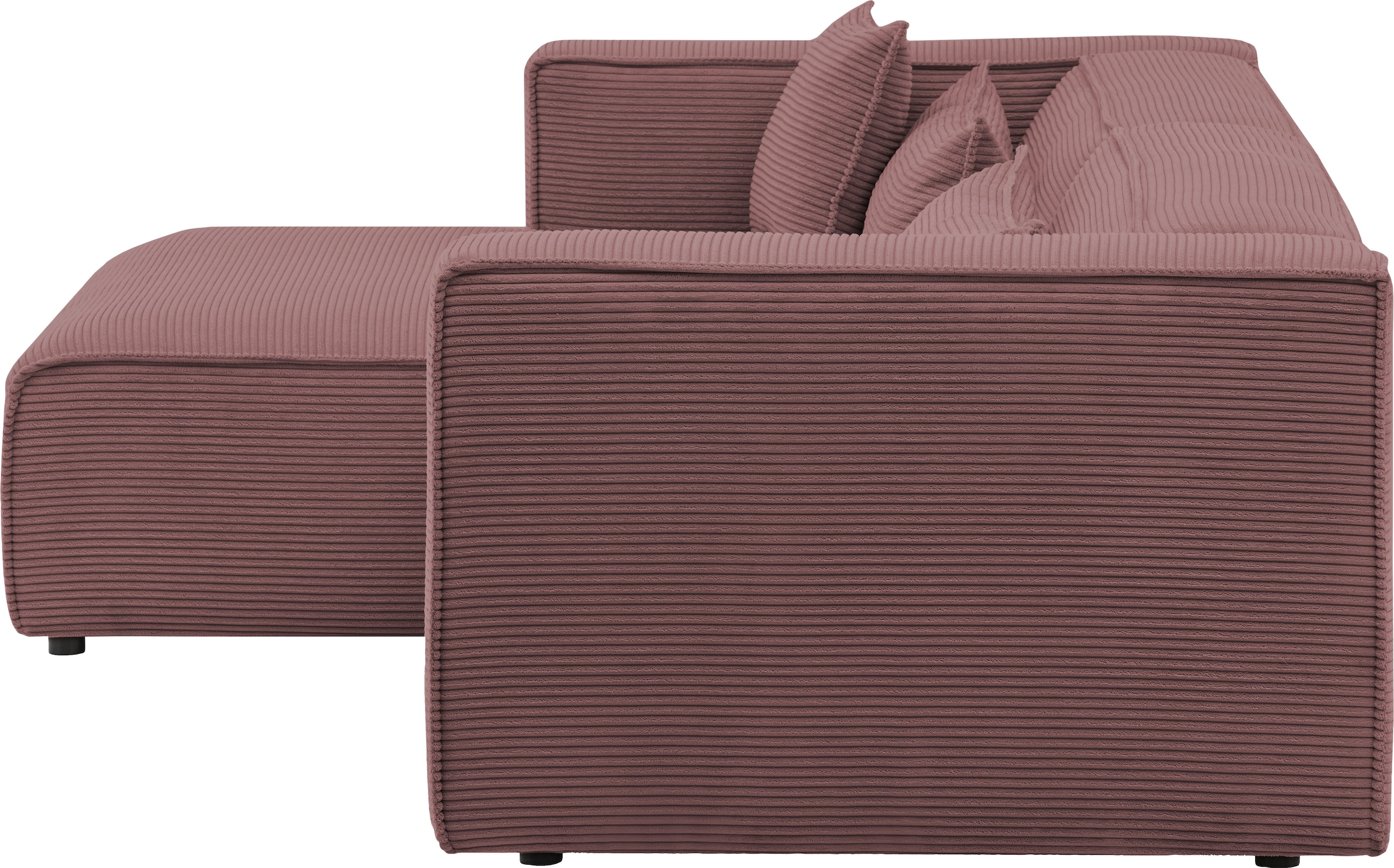 LeGer Home by Lena Gercke Ecksofa »PIARA mit Kedernaht in Cord oder Leinenoptik, moderne Couch in L-Form«, wahlweise Ottomane rechts/links, schwarze Füße, bequemer Sitzkomfort