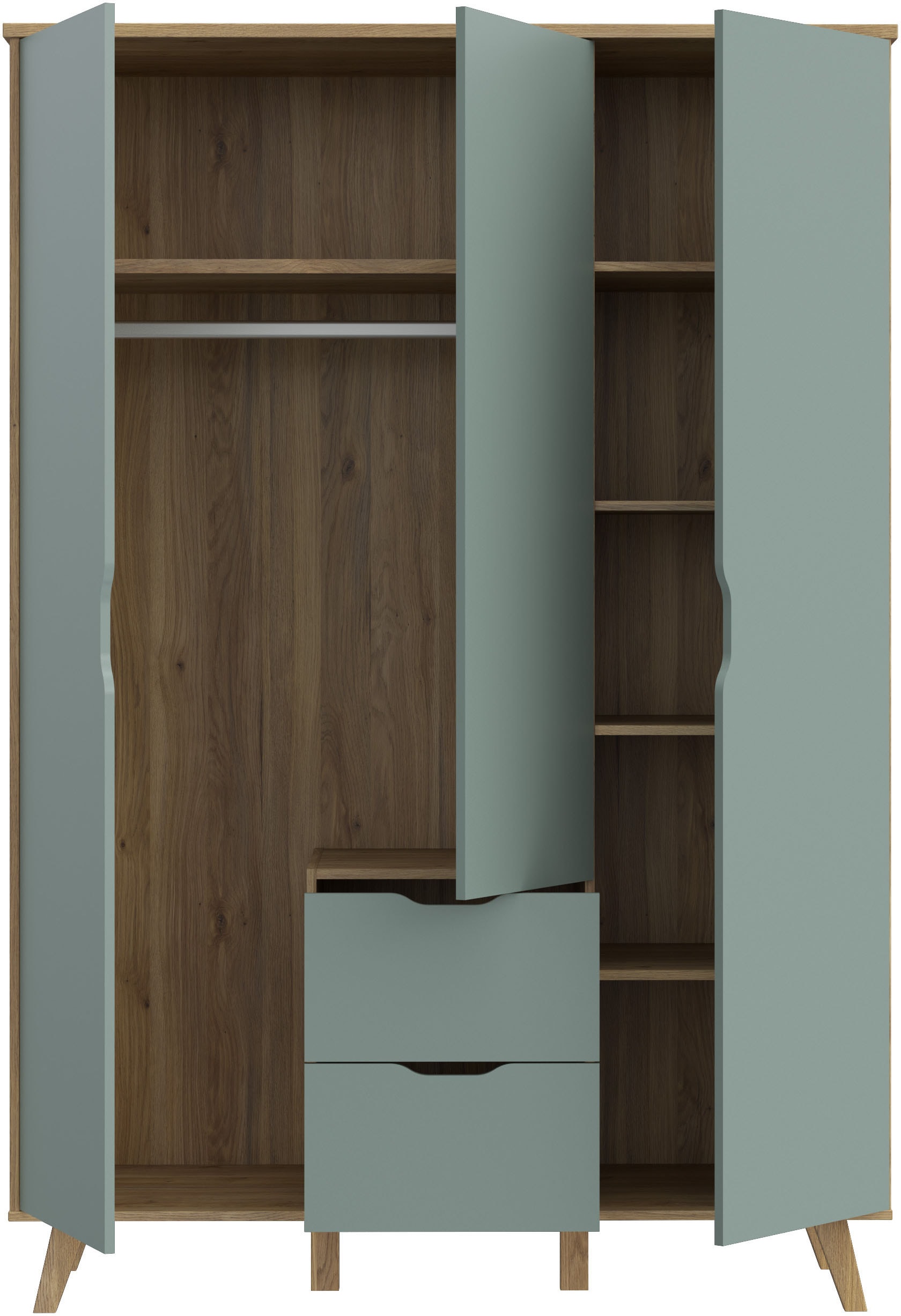 FORTE Drehtürenschrank »Vankka, OTTOs Choice, Kleiderschrank, viel Stauraum,«, (B/H/T ca.140x200x52cm), Made in Europe,mit Einlegeböden+Kleiderstange+Schubladen,grifflos