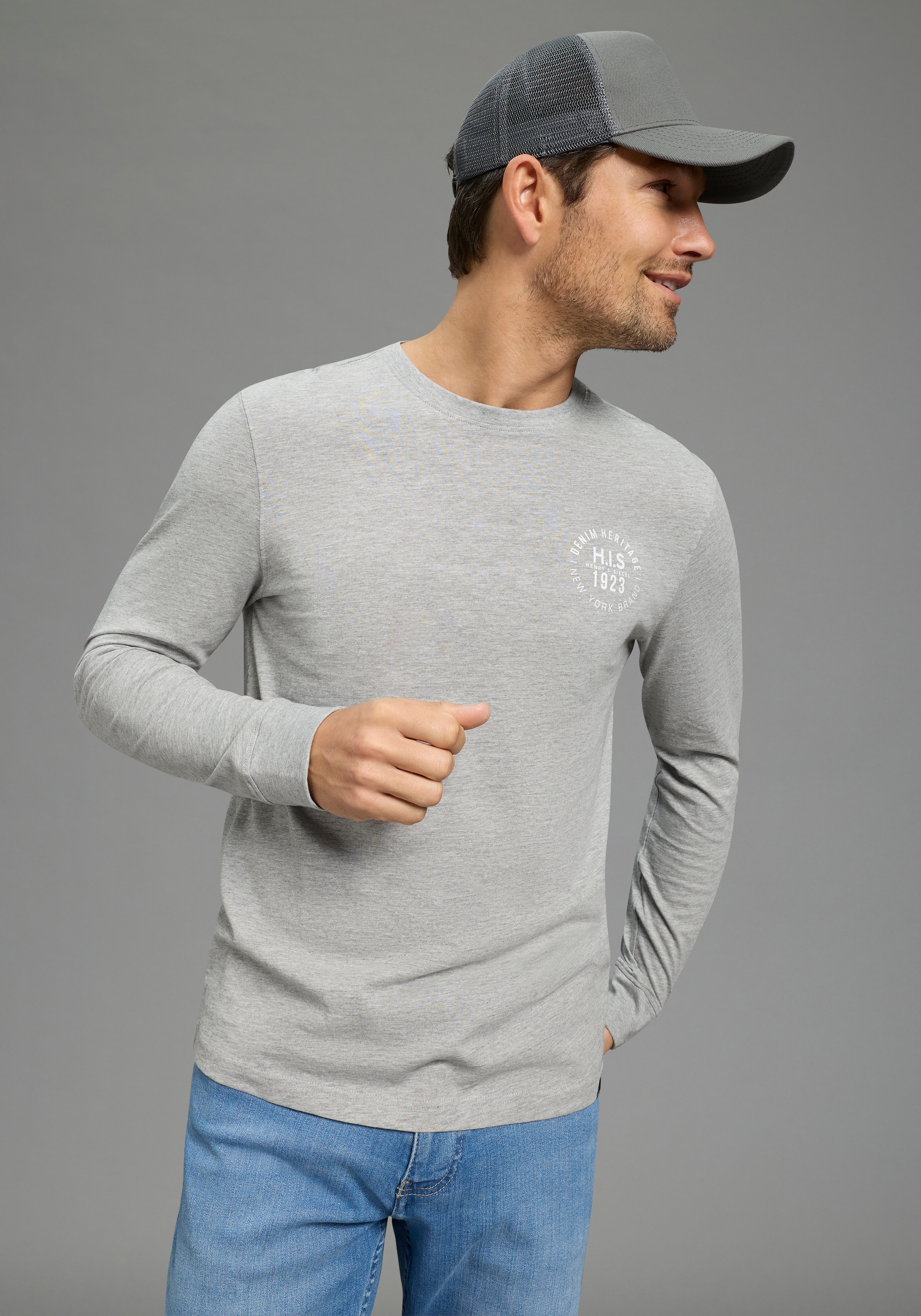 H.I.S Langarmshirt Packung, 2er-Pack, 2 tlg. Langarm,  bedruckt,  Rundhalsausschnitt,  aus 100% Baumwolle