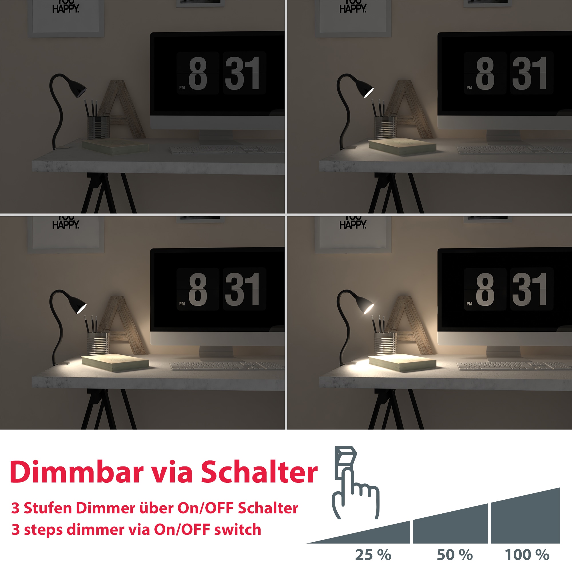 B.K.Licht LED Klemmleuchte »Sirius«, 1 flammig, Leuchtmittel GU10 | Leuchtmittel wechselbar, 3-stufig, dimmbar, flexibler Schwanenhals mit Silikonmantel