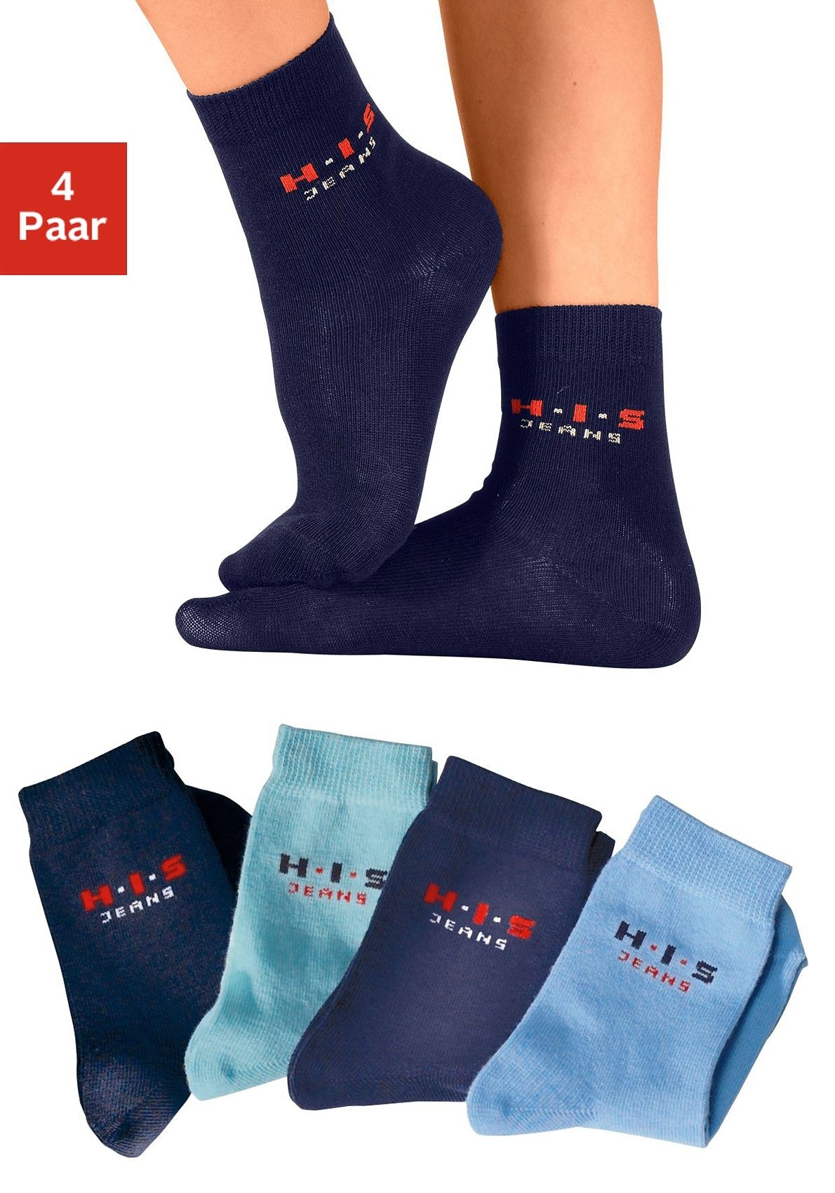 H.I.S Basicsocken, (4 Paar), kontrasfarbenem mit bei Logo bestellen OTTO