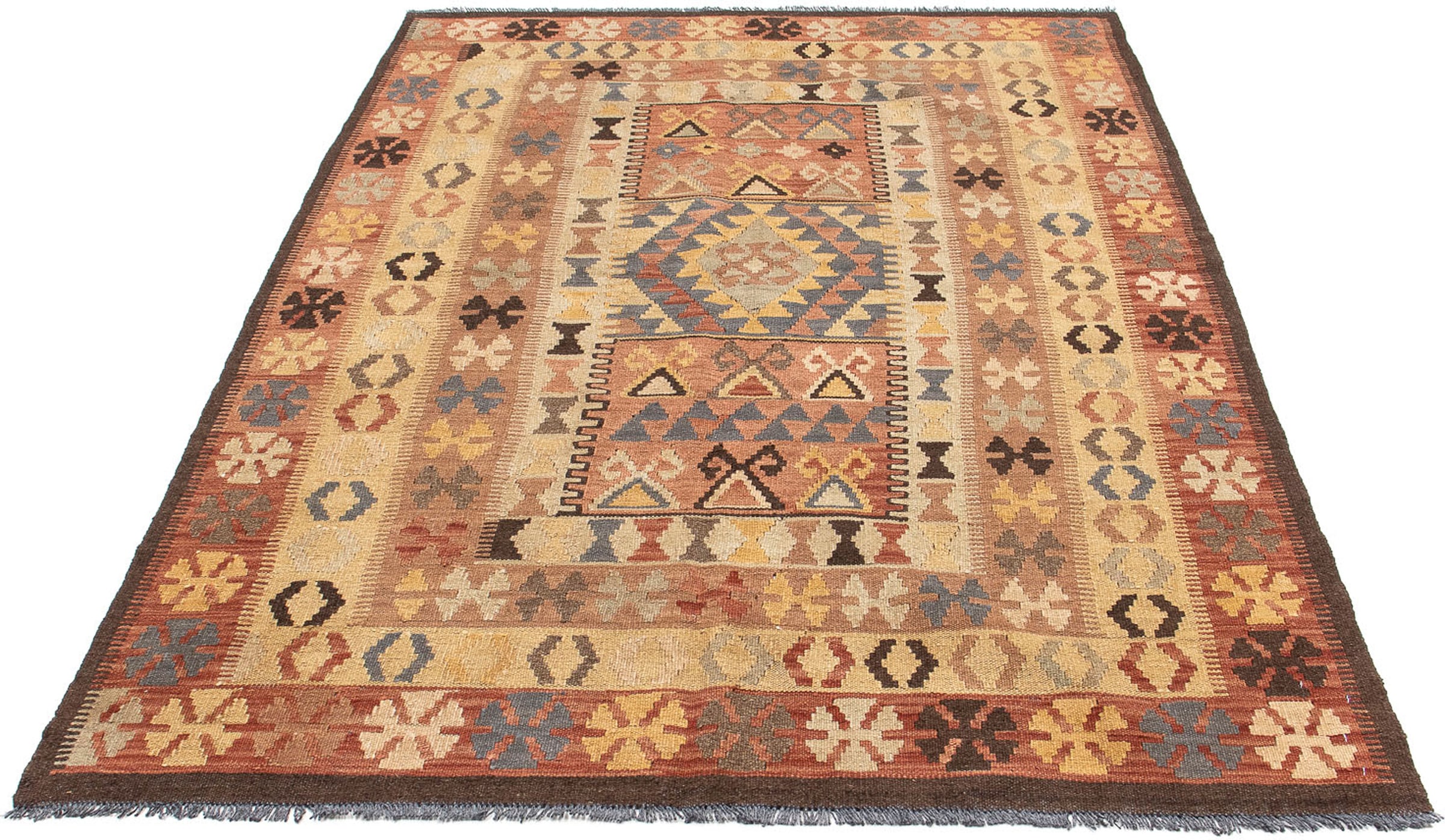 Wollteppich »Kelim - Oriental - 204 x 130 cm - mehrfarbig«, rechteckig, 4 mm Höhe,...