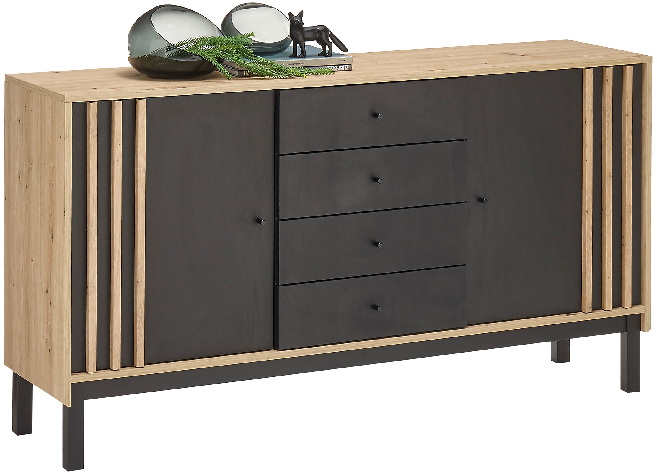 Sideboard »Volano schwarz, Wohnzimmerschrank BxHxT 155x84x39 cm«, (1 St.)