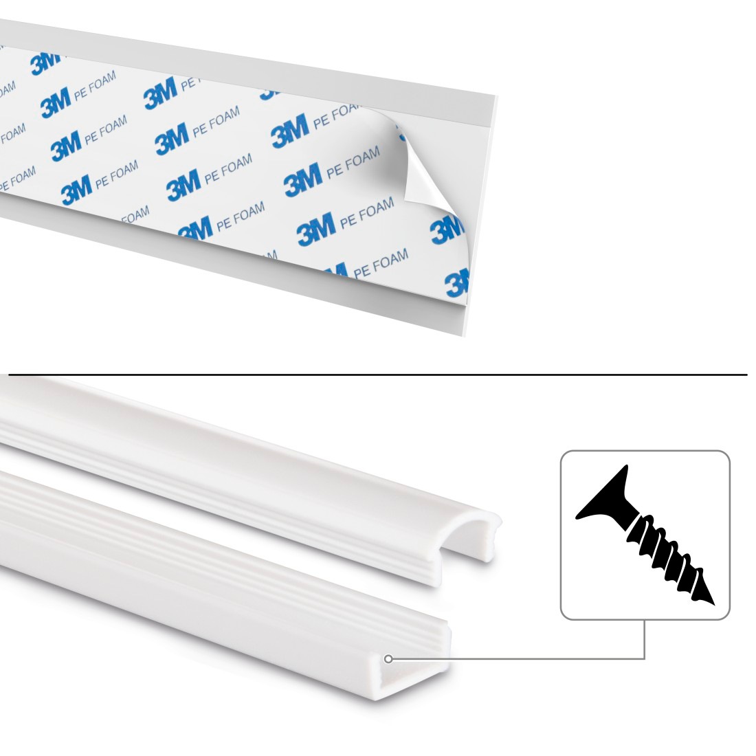 Hama Kabelkanal »Kabelkanal, 4 Stück, 100 x 2,1 x 1 cm, PVC, Weiß«, selbstklebend, halbrund, individuell anpassbar, universell, langwierig