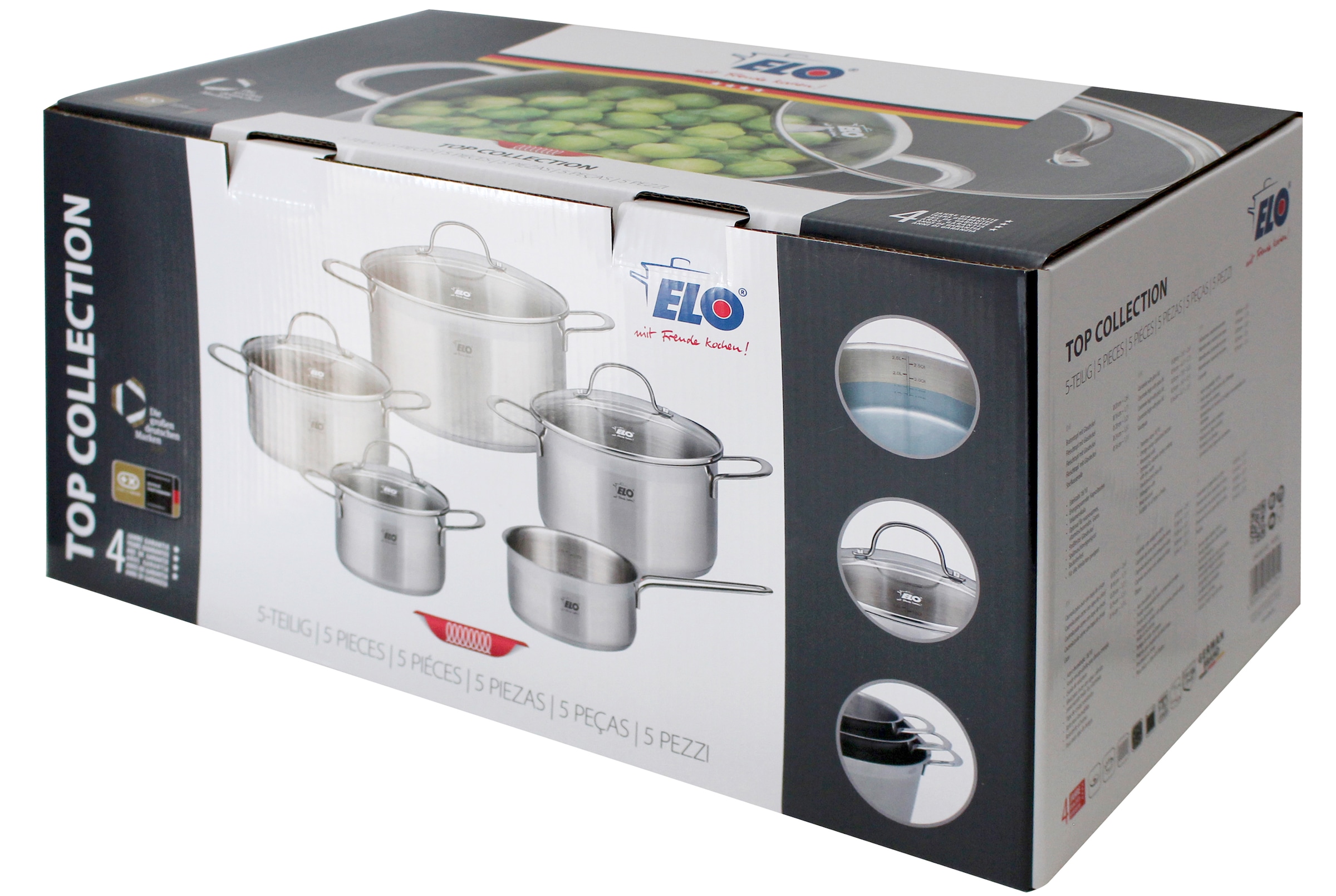 Elo Topf-Set »Top Collection«, Edelstahl 18/10, (Set, 13 tlg., Bratentopf 20 cm,Fleischtopf 16/20/24 cm,Kasserolle 16 cm, 3 Schüsseln), Induktion