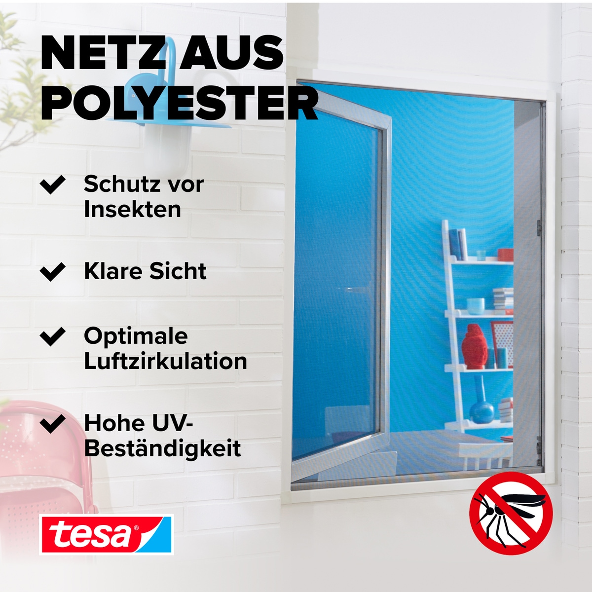 tesa Insektenschutz-Fensterrahmen »Insect Stop Comfort Fliegengitter bodentiefe Fenster - 1.2m : 2.4m«, Insektenschutzgitter - ohne Bohren - zuschneidbar