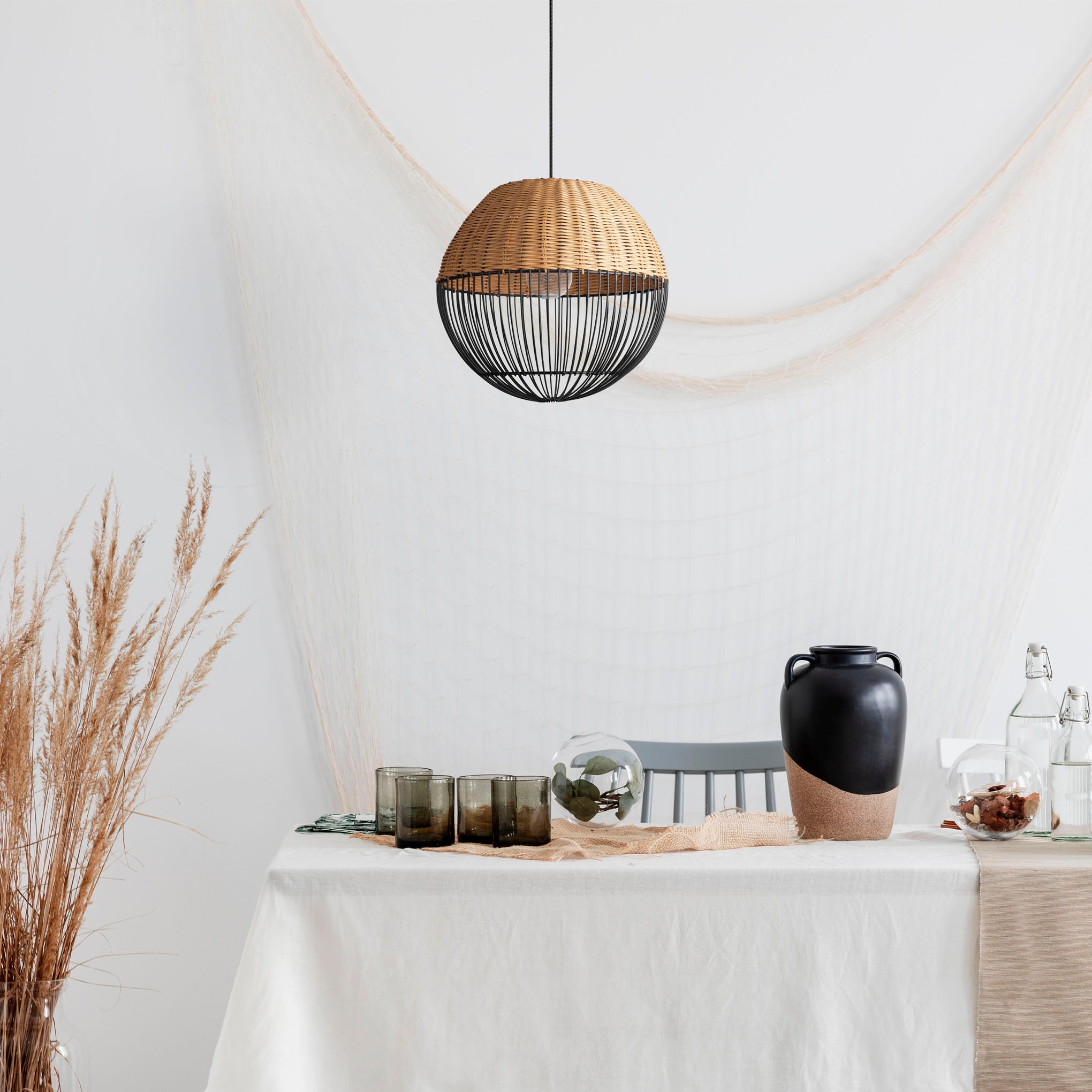 Paco Home Pendelleuchte »PURO«, Leuchtmittel E27 | ohne Leuchtmittel, Rattanlampe Korb Lampe LED Boho Natur Vintage Rund E27