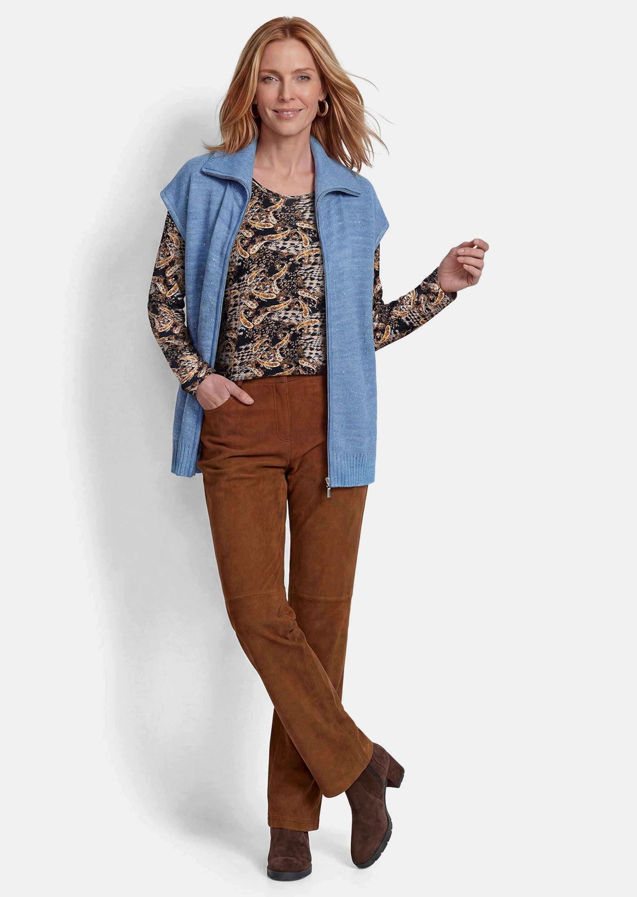 GOLDNER Strickjacke »Weste mit Reißverschluss, Umlegekragen« Pailletten mit verstrickt