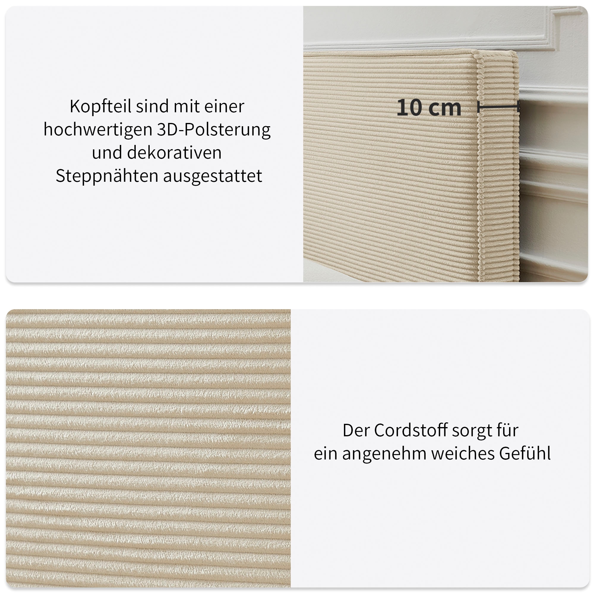 OTTO home Boxbett »Eliaas inkl. Bettkasten und Topper, Liegefläche 180x200cm« erhältlich in hochwertigem Cord-Stoff, inkl. Aufbauvideo