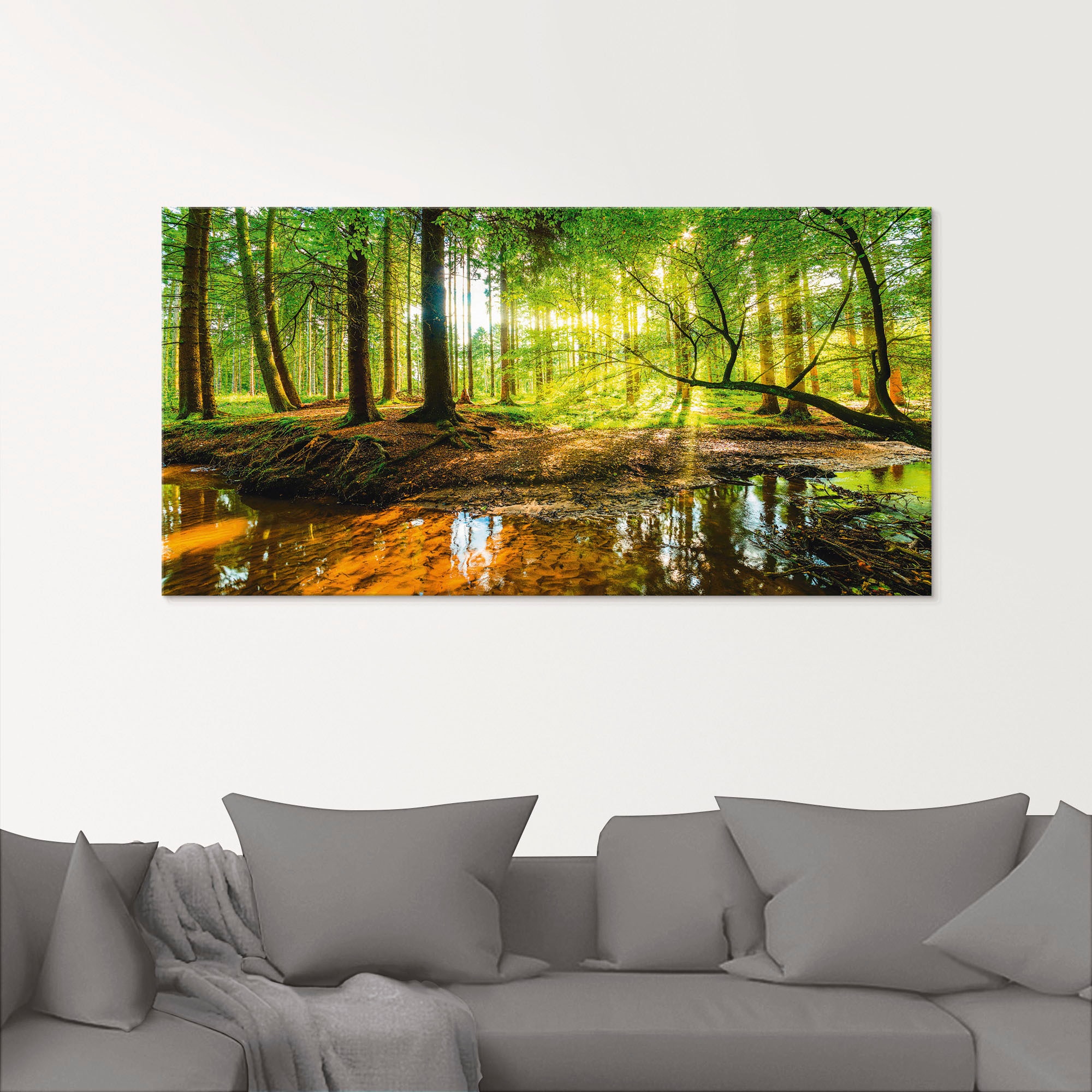 Artland Glasbild »Wald mit Bach« Wald 1 Stk. tlg. in verschiedenen Größen in grün, Größe B/H/T: 100 cm x 50 cm