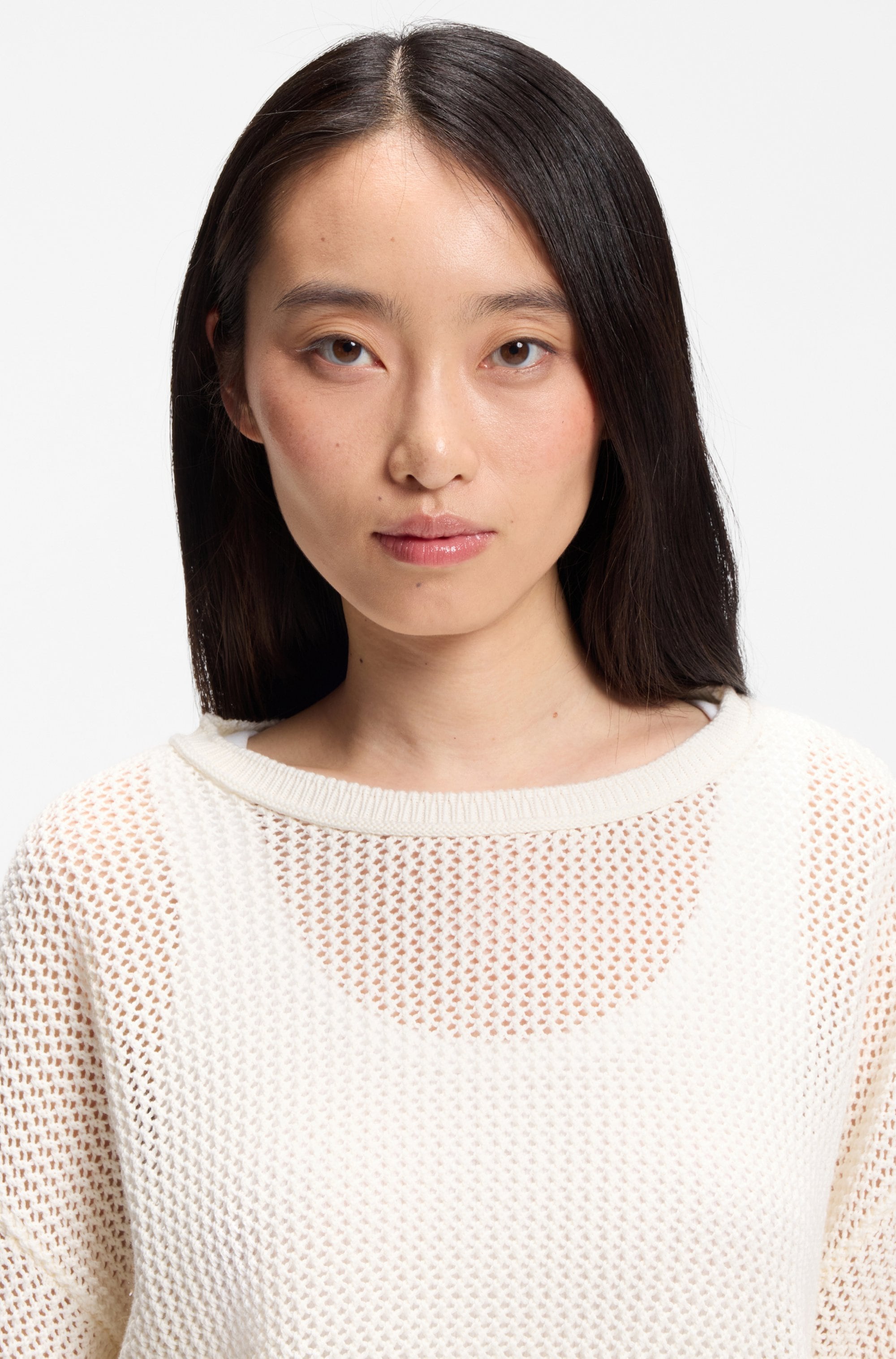 BOSS ORANGE Strickpullover »Farde Premium Damenmode« in Mesh-Struktur, Relaxed Fit