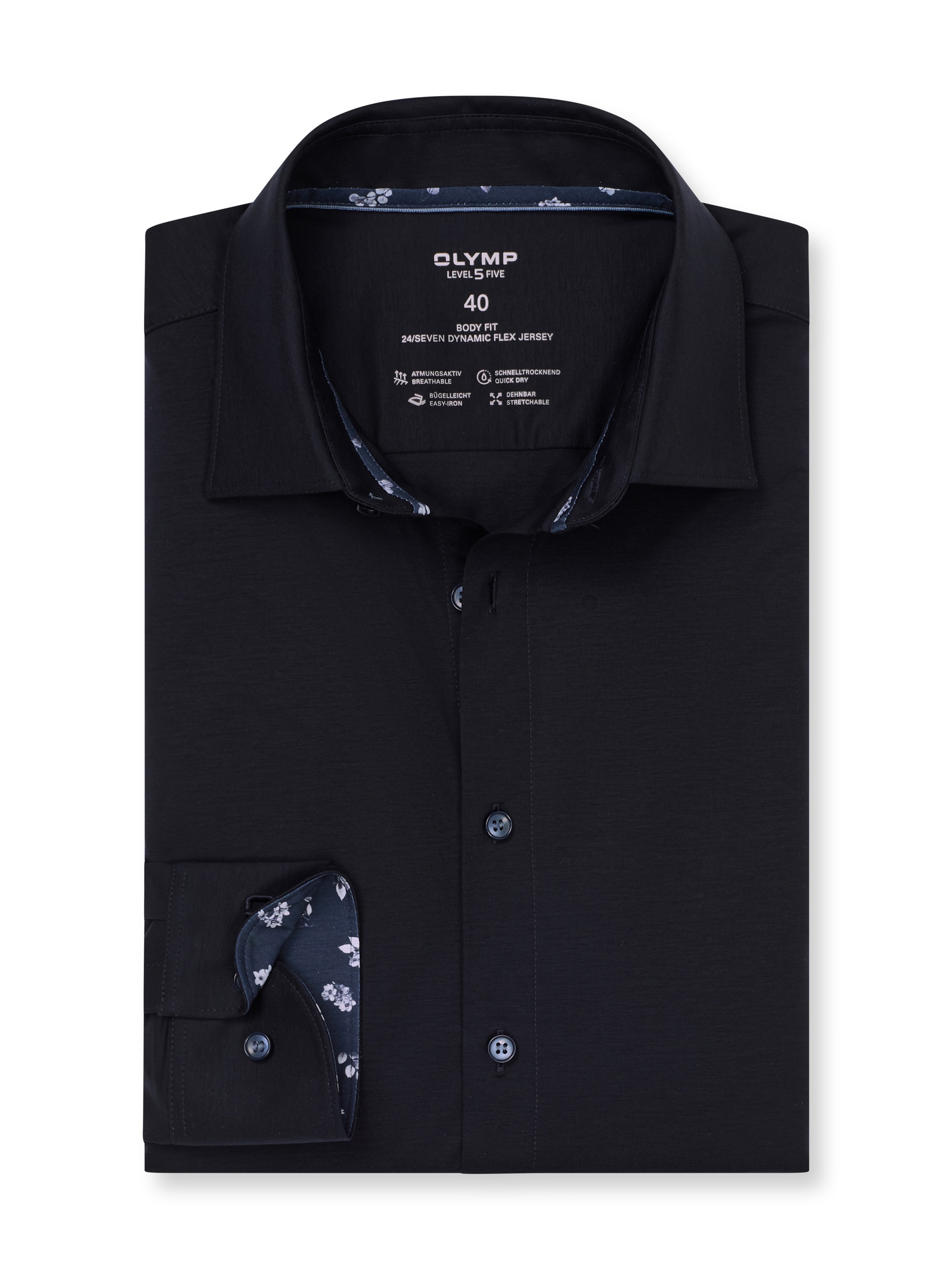 OLYMP Langarmhemd »Level Five 24/Seven« Businesshemd, body fit, Modern Kentkragen, Jersey