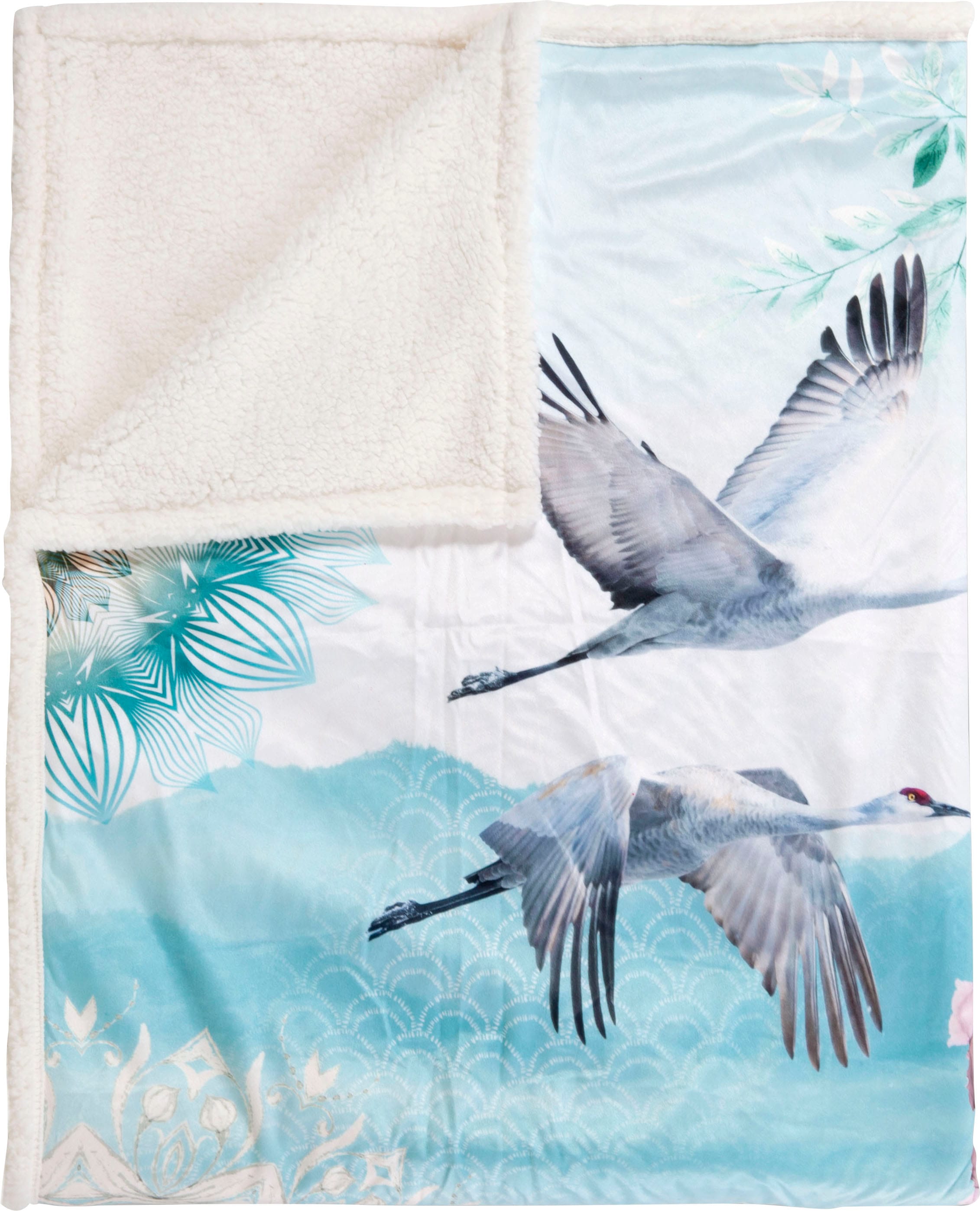 hip Plaid »Bindi«, Sehr Weich, Kuscheldecke, 130x160 cm, Wendeoptik, Vogel, Grün