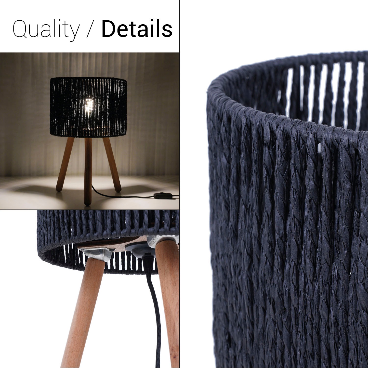 Paco Home Tischleuchte »PITA«, Leuchtmittel E27 | ohne Leuchtmittel, Nacht Schreib Lampenschirm Boho Holz Stativ E27