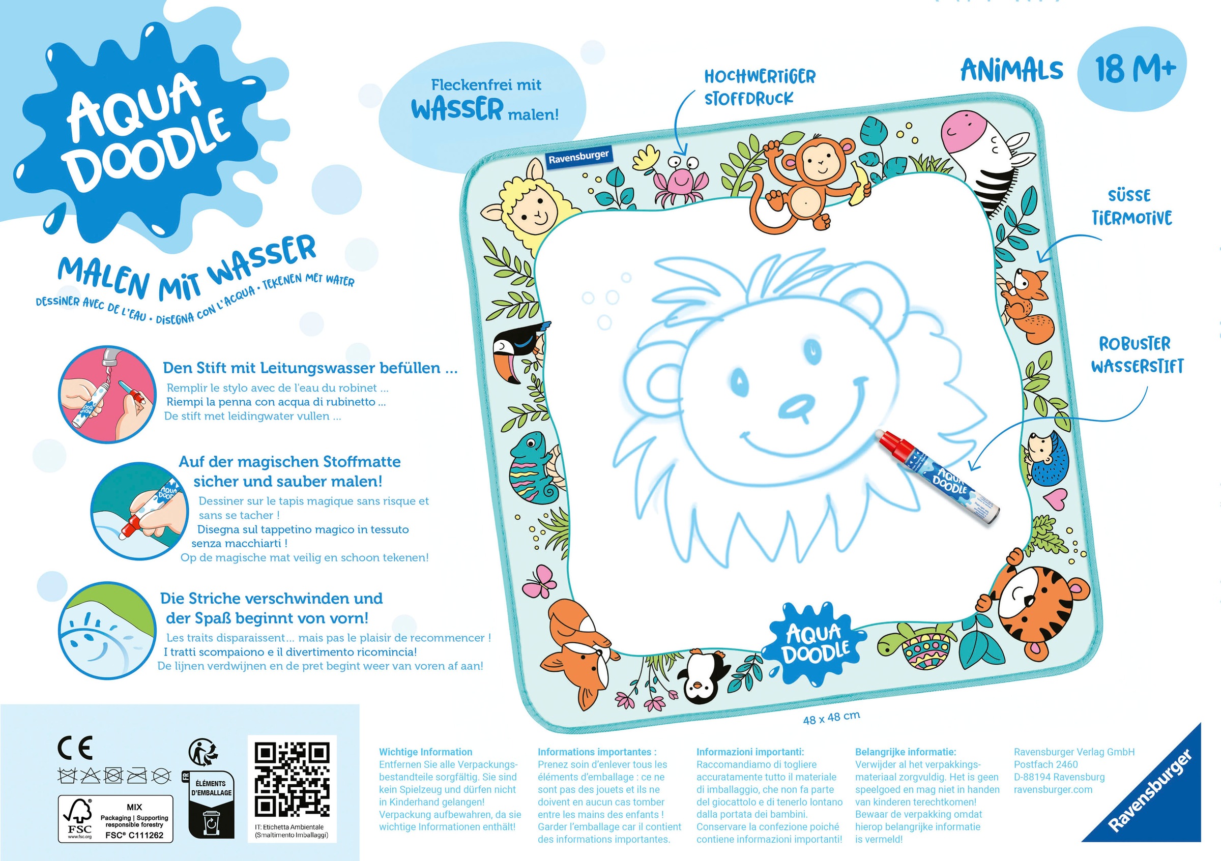 Ravensburger Kreativset »ministeps®, Aqua Doodle®, Animals«, Made in Germany