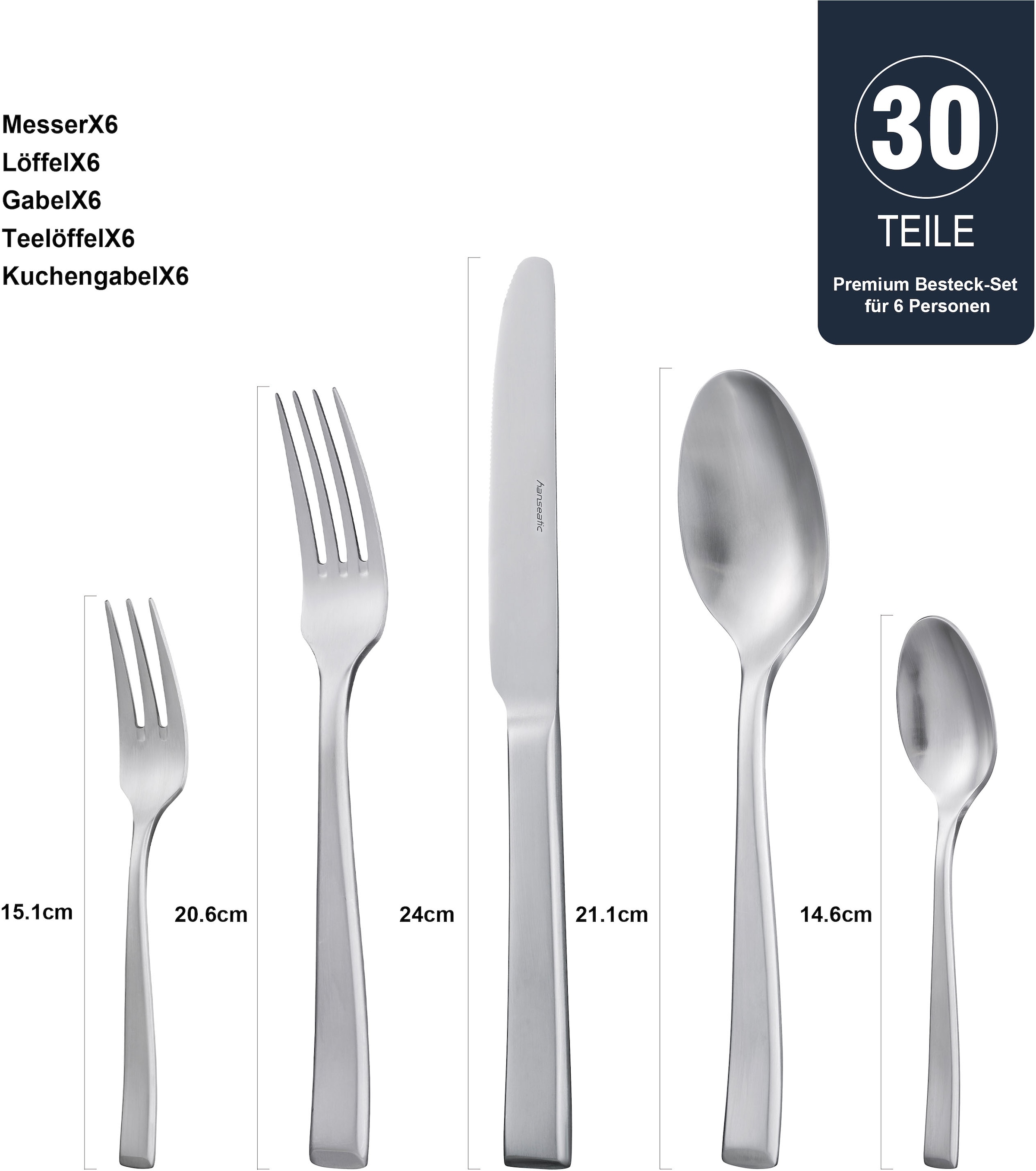 Hanseatic Besteck-Set »PREMIUM«, (Set, 30 tlg.), verstärktes Material und trapezförmiges Design am Griffende