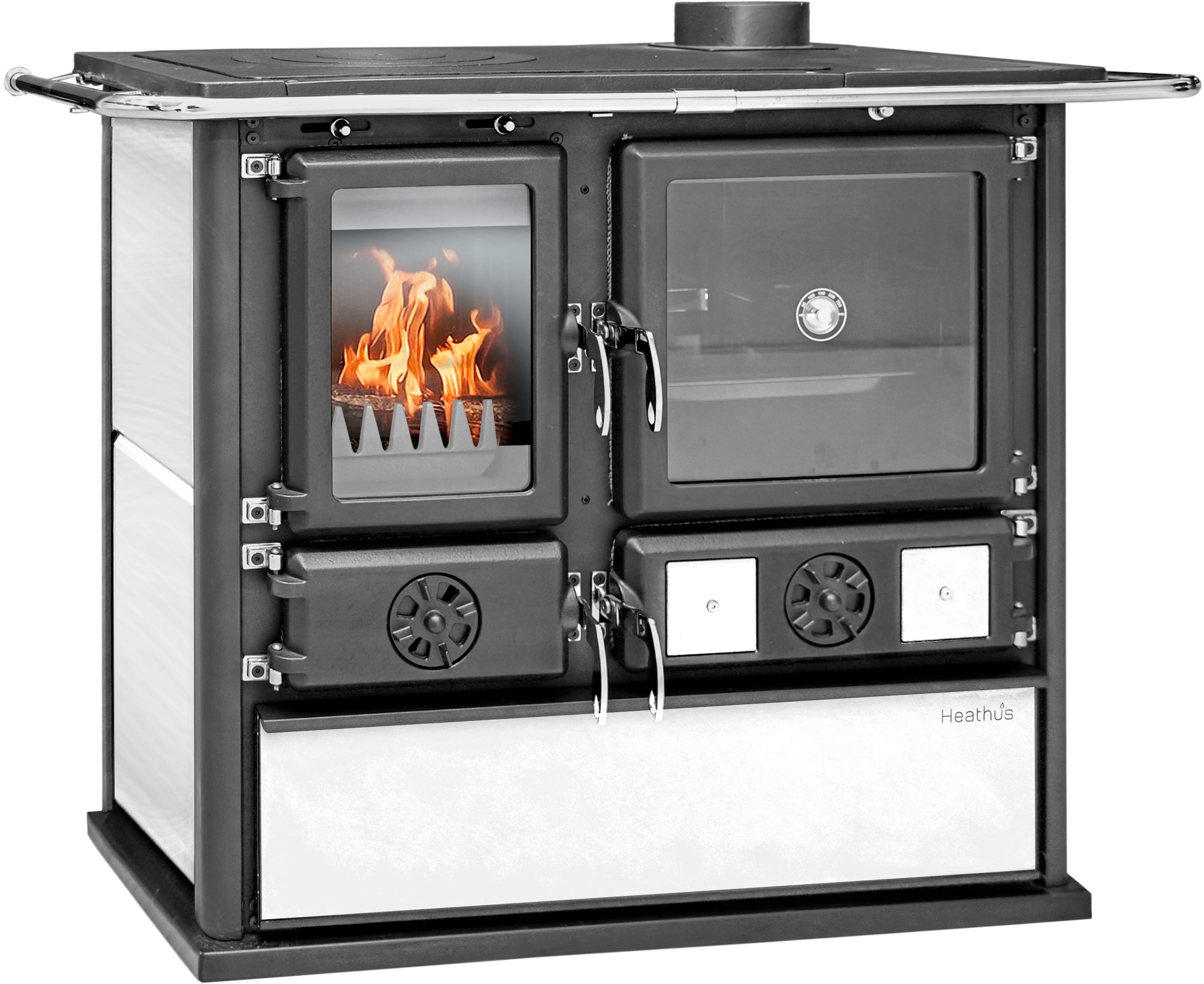 Festbrennstoffherd »Heathus K üchenofen »Cook Premium« Perl White« Ofenherd zum Heizen, Kochen & Backen