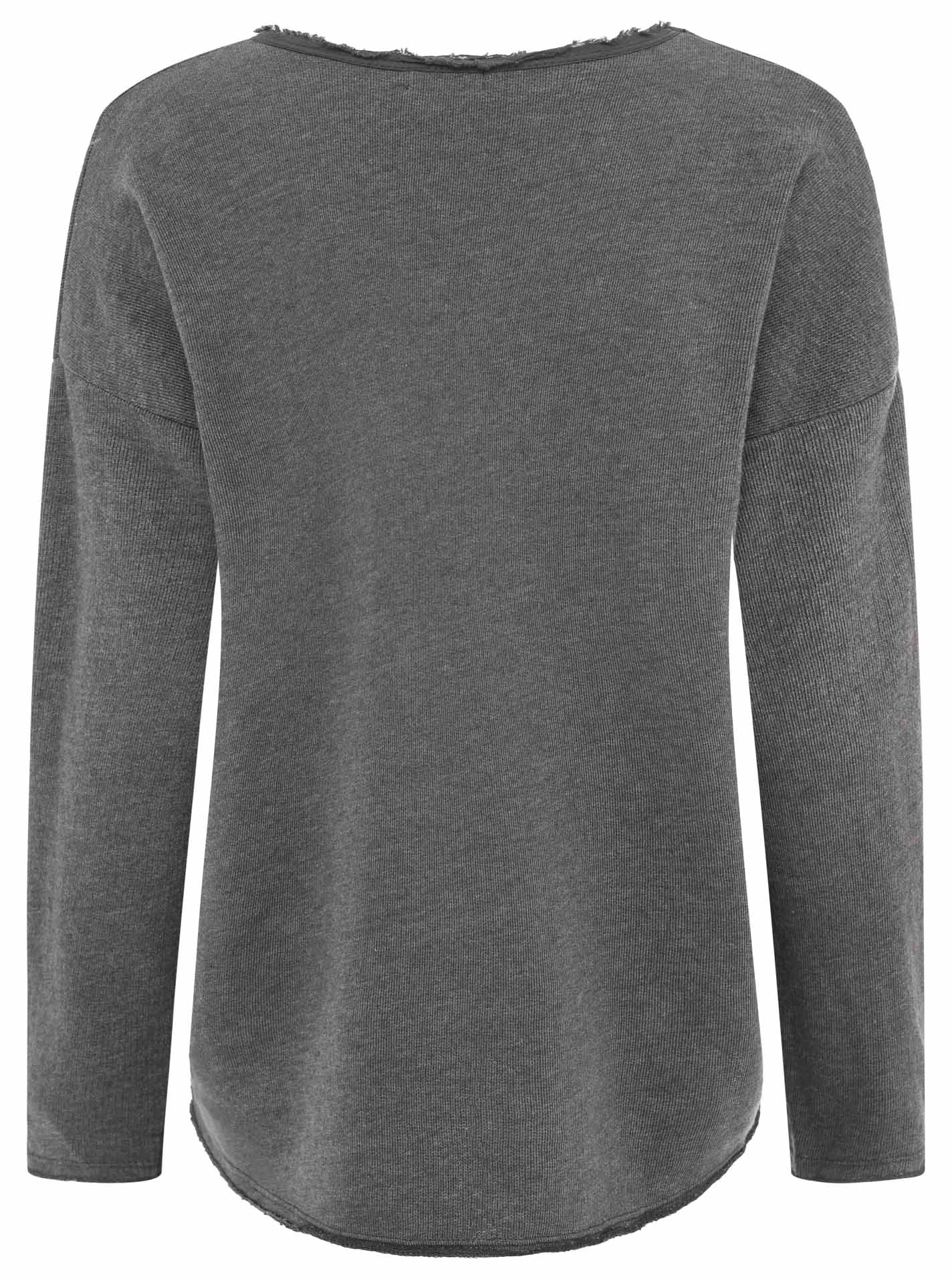 Zwillingsherz Sweatshirt »"Positive Mind"«, ausgefranster V-Ausschnitt, Used Look, Langarm, Schriftzug
